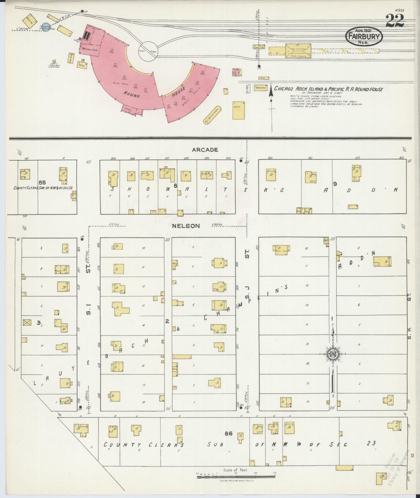 Sanborn Fire Insurance Map from Fairbury, Jefferson County, Nebraska (1921), Sheet #0022 - Complete Map Set gallery image, historic Sanborn map, vintage wall art, Nebraska Nebraska