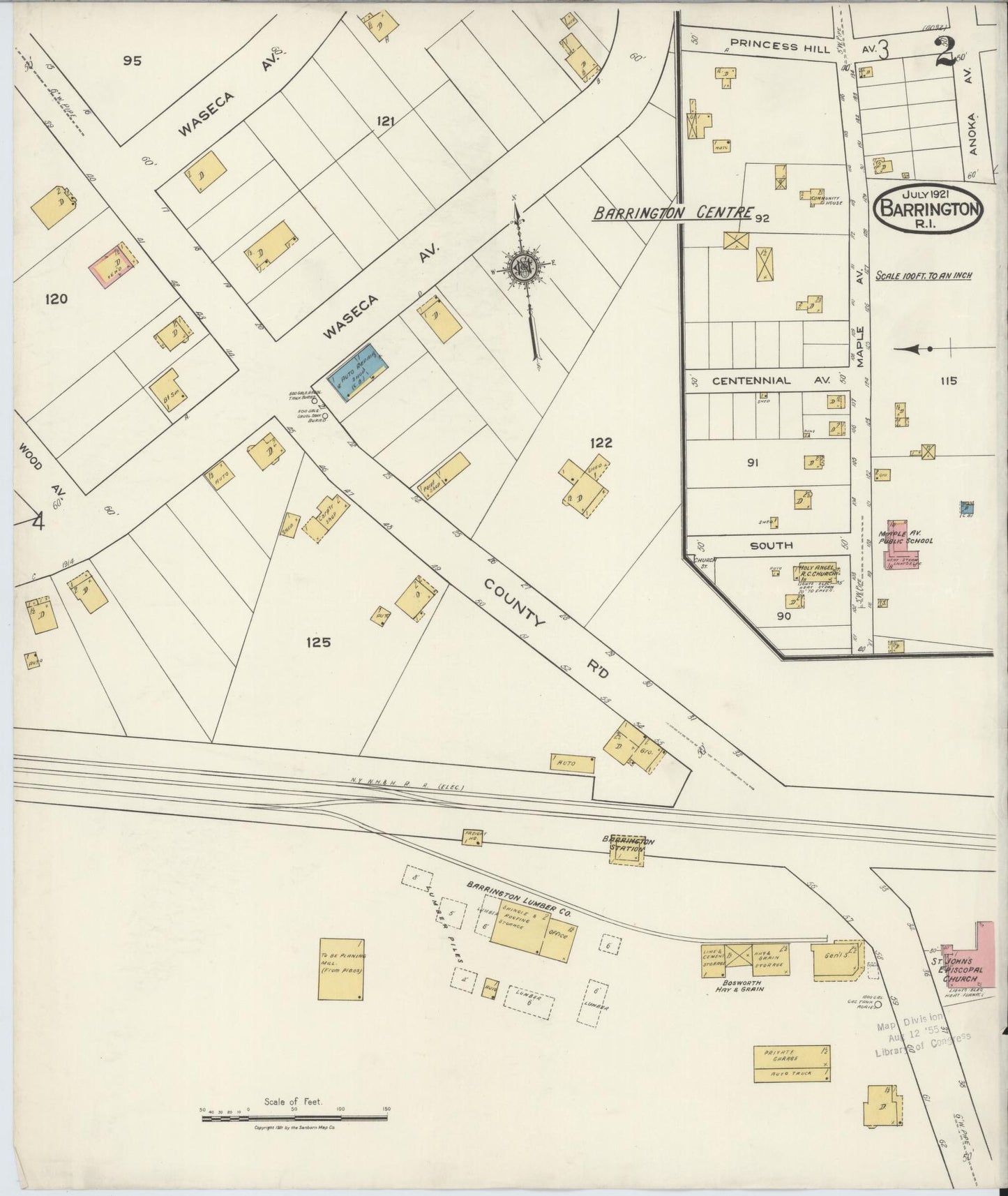 Sanborn Fire Insurance Map from Barrington, Bristol County, Rhode Island (1921), Sheet #0002 - Historic Sanborn Fire Insurance Map Print, vintage old map wall art, antique decor, genealogy gift, Rhode Island Rhode Island map
