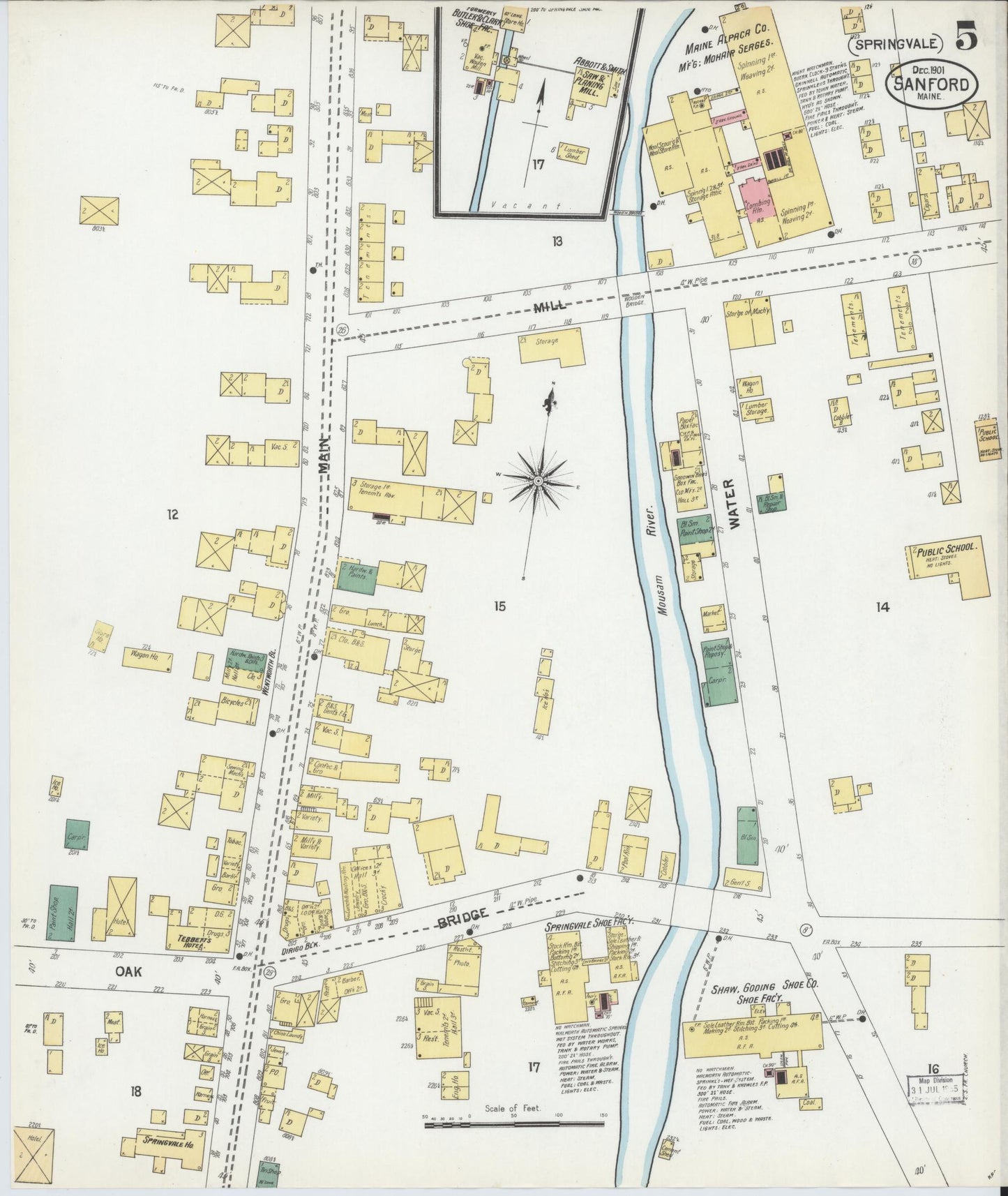 Sanborn Fire Insurance Map from Sanford, York County, Maine (1901), Sheet #0005 - Complete Map Set gallery image, historic Sanborn map, vintage wall art, Maine Maine