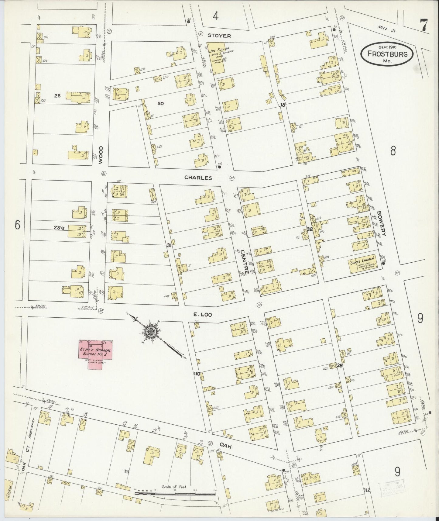 Sanborn Fire Insurance Map from Frostburg, Allegany County, Maryland (1910), Sheet #0007 - Historic Sanborn Fire Insurance Map Print, vintage old map wall art