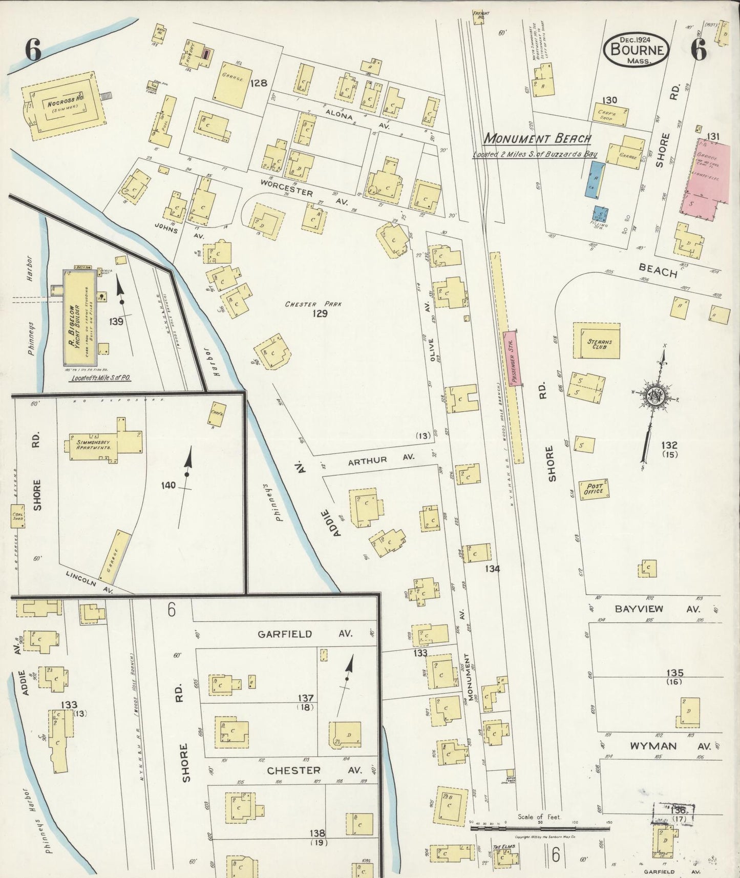 Sanborn Fire Insurance Map from Bourne, Barnstable County, Massachusetts (1924), Sheet #0006 - Historic Sanborn Fire Insurance Map Print, vintage old map wall art, antique decor, genealogy gift, Massachusetts Massachusetts map