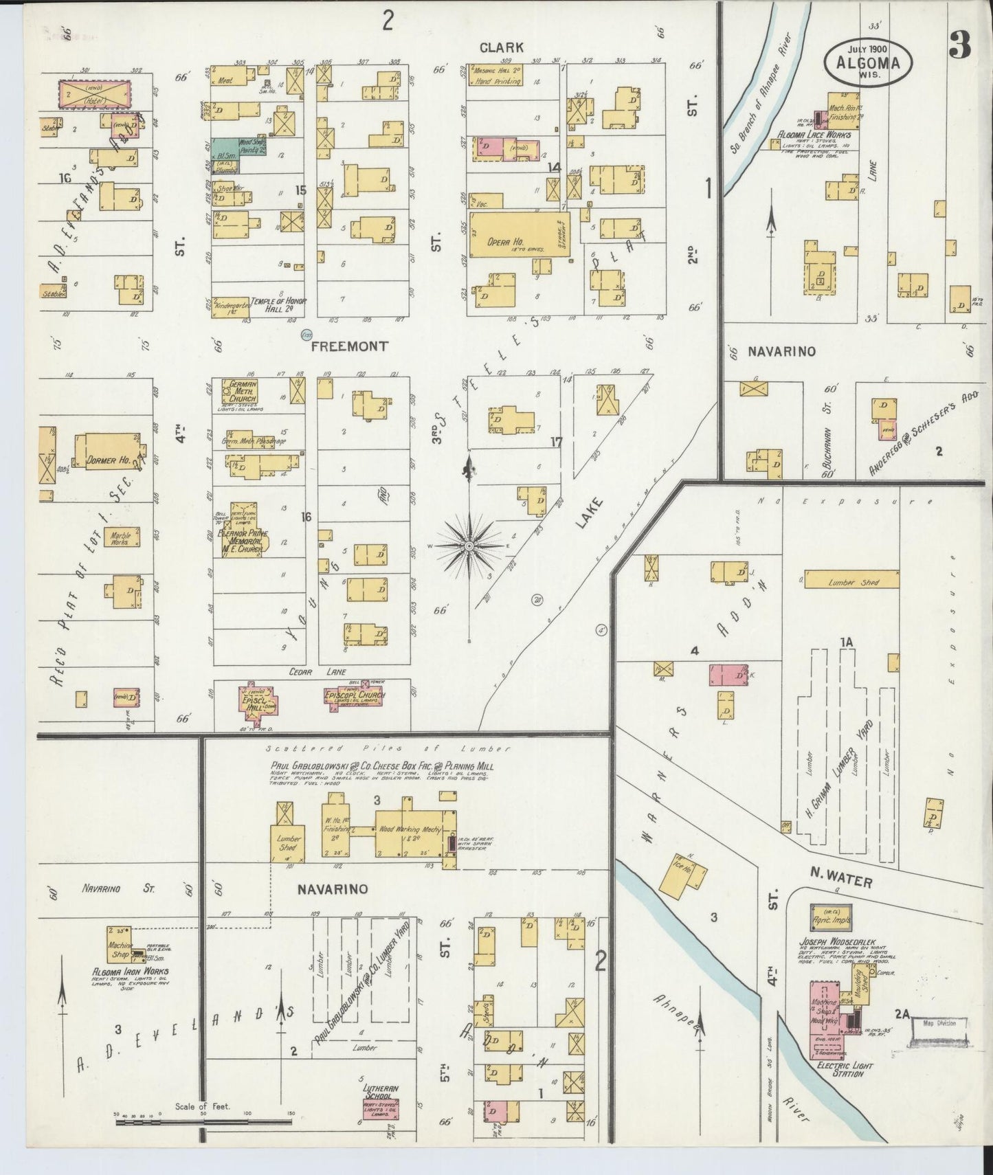 Sanborn Fire Insurance Map from Algoma, Kewaunee County, Wisconsin (1900), Sheet #0003 - Historic Sanborn Fire Insurance Map Print, vintage old map wall art, antique decor, genealogy gift, Wisconsin Wisconsin map
