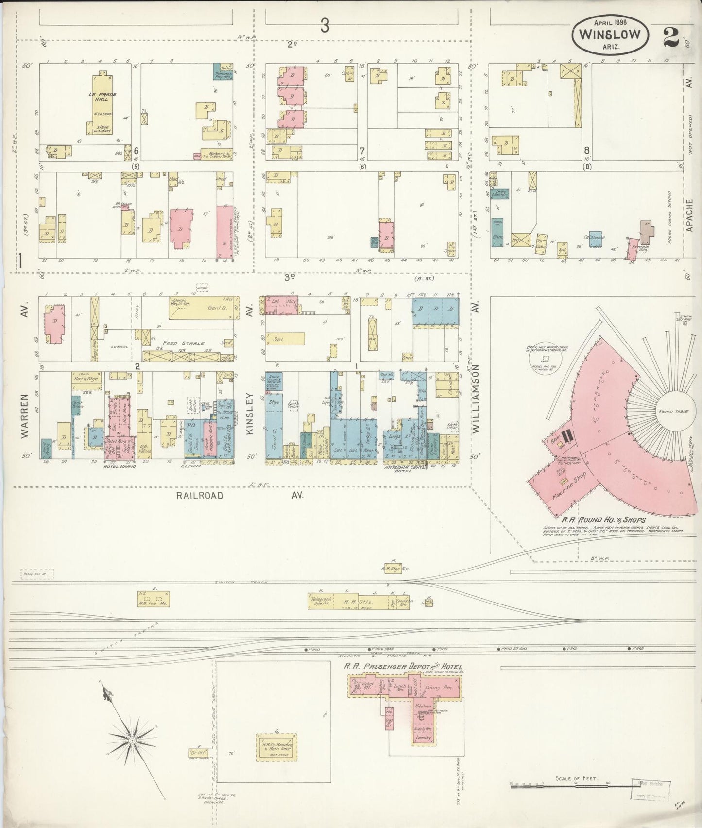 Sanborn Fire Insurance Map from Winslow, Navajo County, Arizona (1898), Sheet #0002 - Historic Sanborn Fire Insurance Map Print, vintage old map wall art, antique decor, genealogy gift, Arizona Arizona map