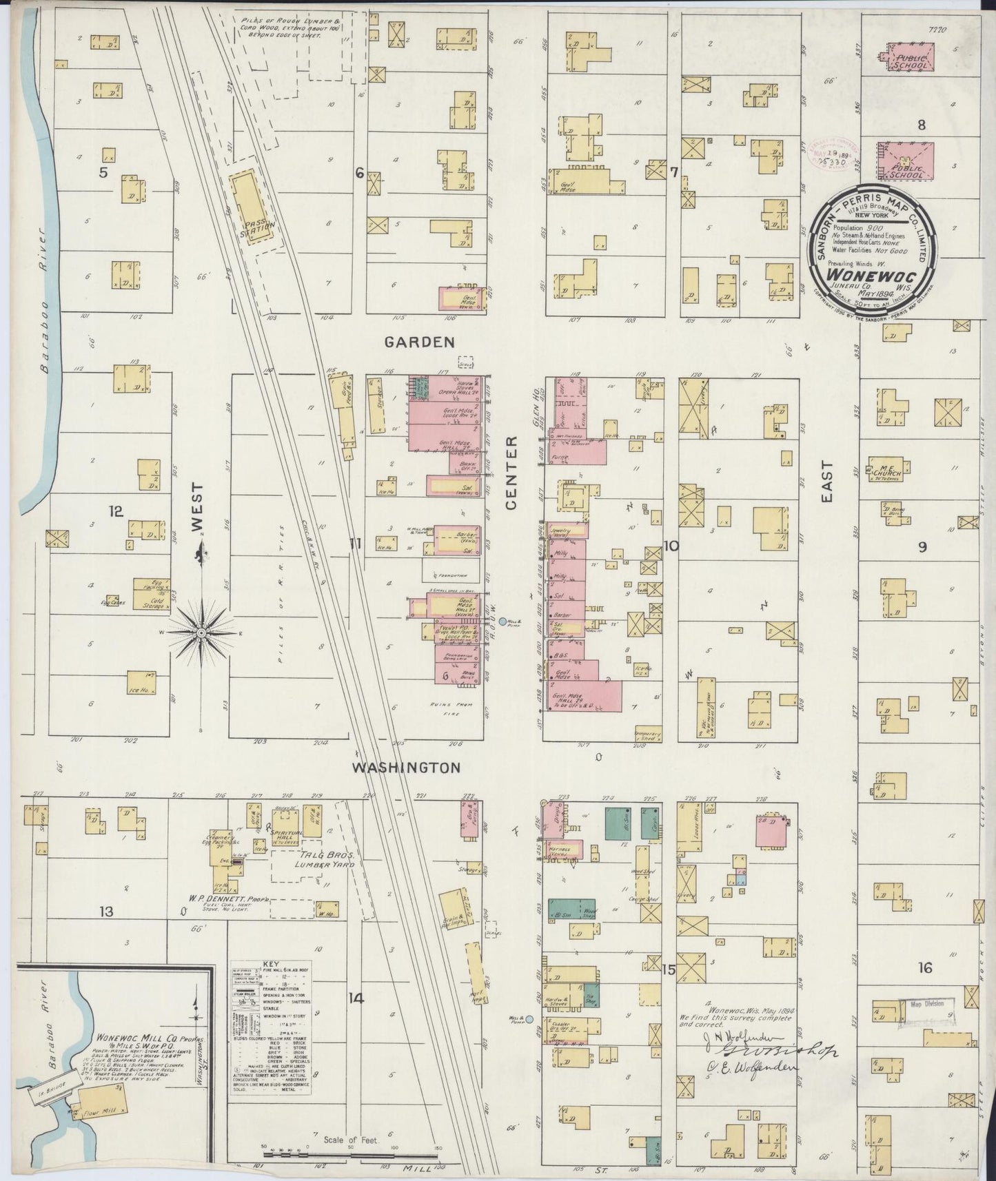 Sanborn Fire Insurance Map from Wonewoc, Juneau County, Wisconsin (1894), Sheet #0001 - Historic Sanborn Fire Insurance Map Print, vintage old map wall art, antique decor, genealogy gift, Wisconsin Wisconsin map