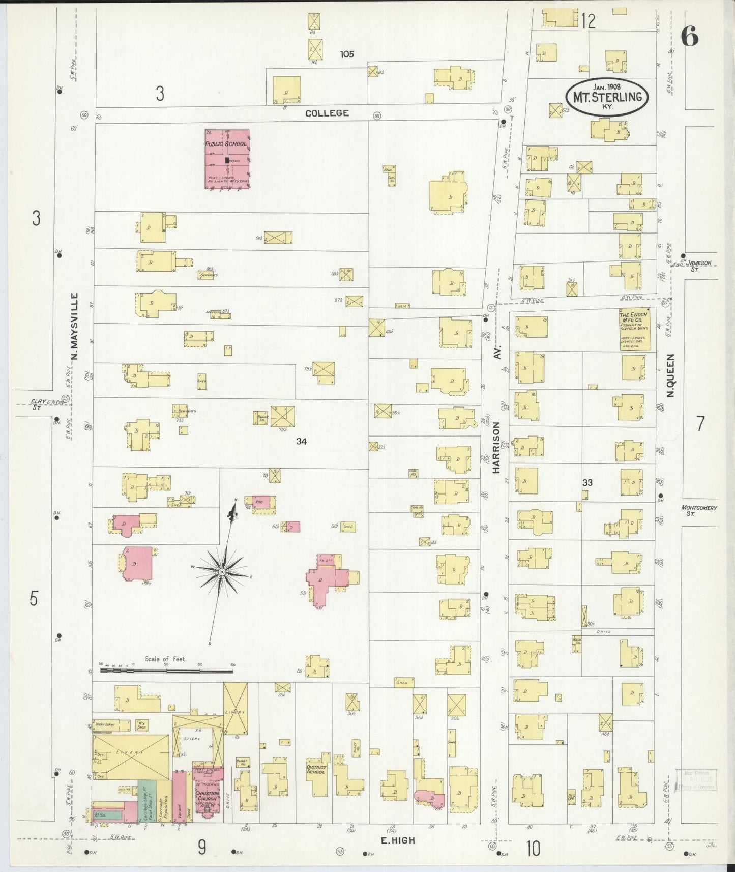 Sanborn Fire Insurance Map from Mount Sterling, Montgomery County, Kentucky (1908), Sheet #0006 - Historic Sanborn Fire Insurance Map Print, vintage old map wall art, antique decor, genealogy gift, Kentucky Kentucky map