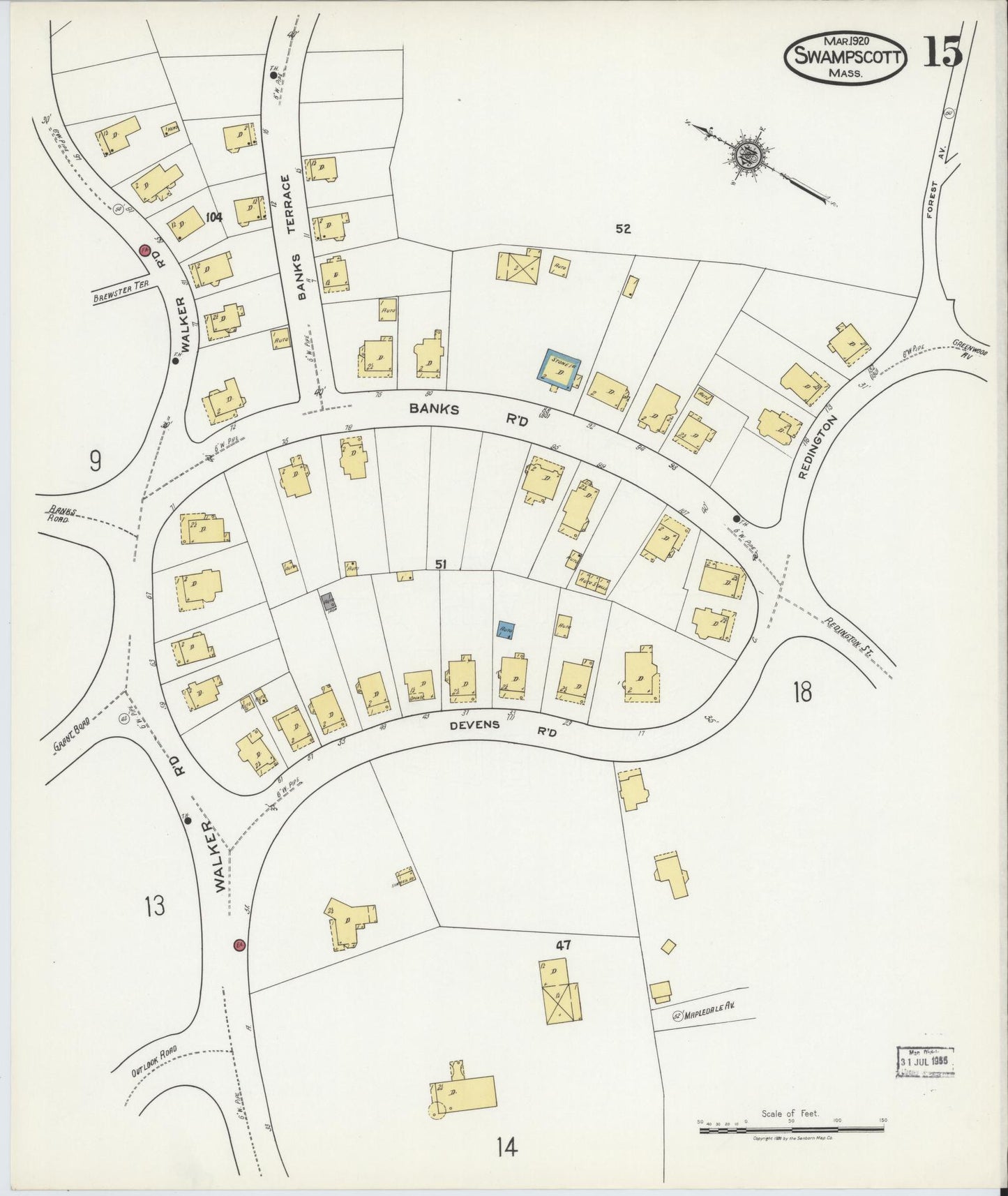 Sanborn Fire Insurance Map from Swampscott, Essex County, Massachusetts (1920), Sheet #0015 - Historic Sanborn Fire Insurance Map Print, vintage old map wall art, antique decor, genealogy gift, Massachusetts Massachusetts map