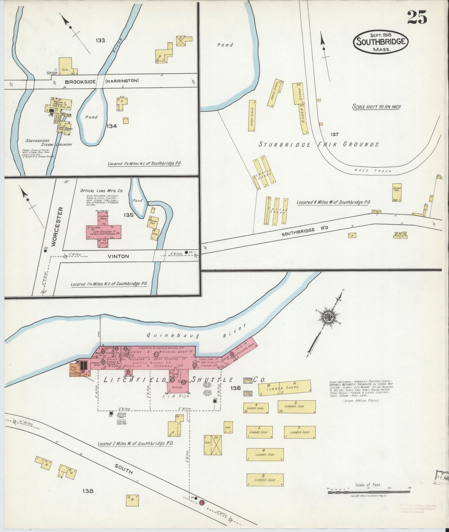 Sanborn Fire Insurance Map from Southbridge, Worcester County, Massachusetts (1918), Sheet #0025 - Historic Sanborn Fire Insurance Map Print, vintage old map wall art, antique decor, genealogy gift, Massachusetts Massachusetts map