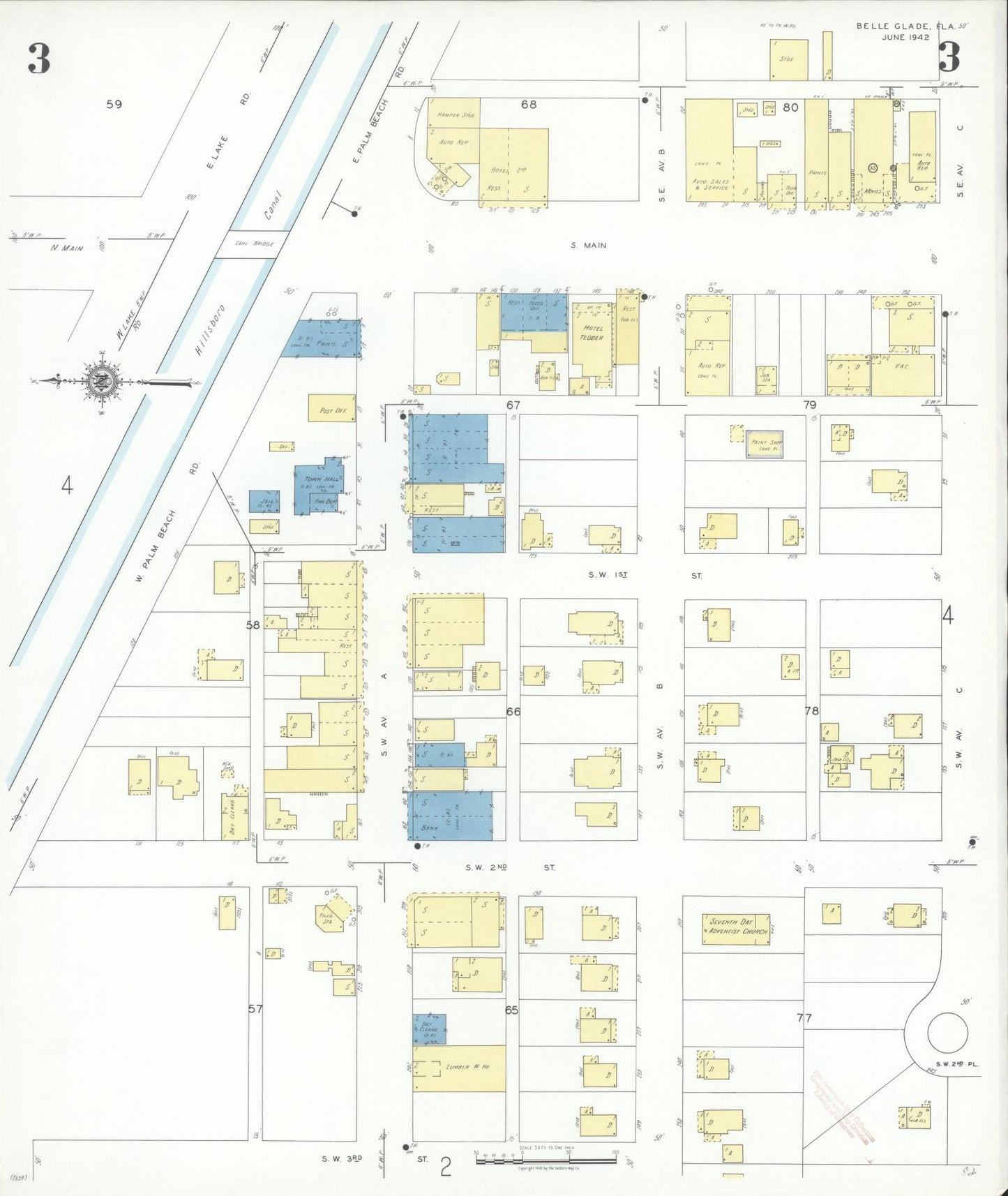 Sanborn Fire Insurance Map from Belle Glade, Palm Beach County, Florida (1942), Sheet #0003 - Historic Sanborn Fire Insurance Map Print, vintage old map wall art, antique decor, genealogy gift, Florida Florida map