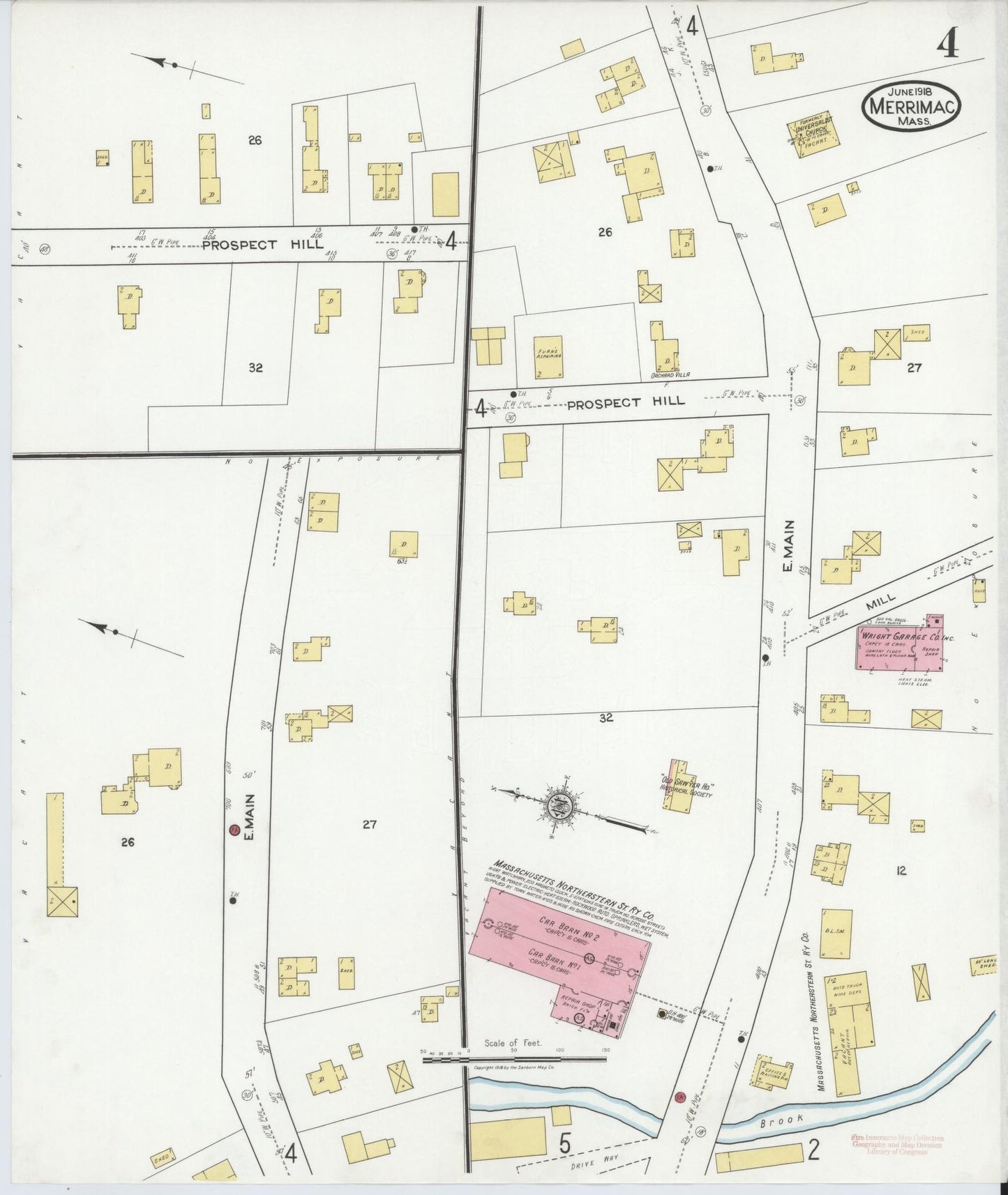 Sanborn Fire Insurance Map from Merrimac, Essex County, Massachusetts (1918), Sheet #0004 - Historic Sanborn Fire Insurance Map Print, vintage old map wall art, antique decor, genealogy gift, Massachusetts Massachusetts map