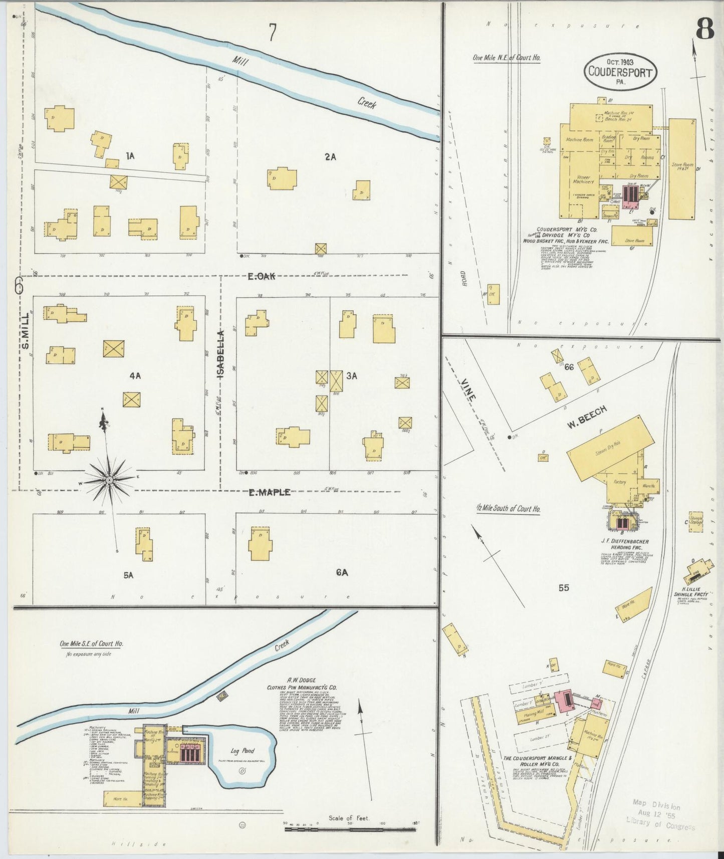 Sanborn Fire Insurance Map from Coudersport, Potter County, Pennsylvania (1903), Sheet #0008 - Historic Sanborn Fire Insurance Map Print, vintage old map wall art, antique decor, genealogy gift, Pennsylvania Pennsylvania map