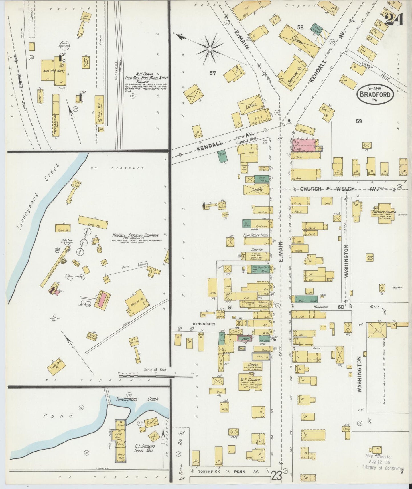 Sanborn Fire Insurance Map from Bradford, McKean County, Pennsylvania (1899), Sheet #0024 - Historic Sanborn Fire Insurance Map Print, vintage old map wall art, antique decor, genealogy gift, Pennsylvania Pennsylvania map