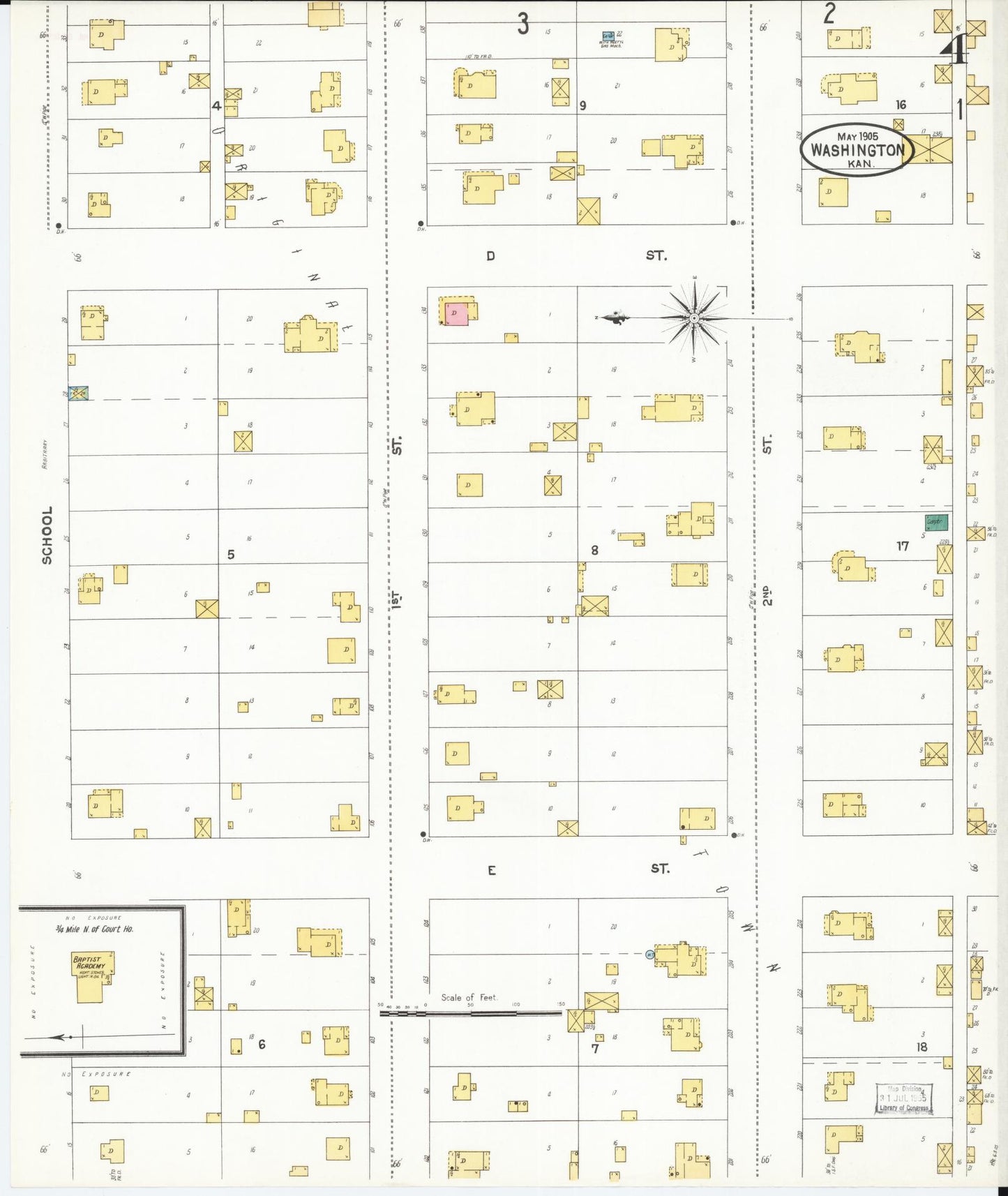 Sanborn Fire Insurance Map from Washington, Washington County, Kansas (1905), Sheet #0004 - Historic Sanborn Fire Insurance Map Print, vintage old map wall art, antique decor, genealogy gift, Kansas Kansas map