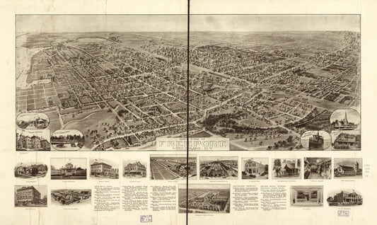 Aero view of Freeport, Long Island, N.Y. 1909. (1909) – Historic Bird’s-Eye View Panorama Print