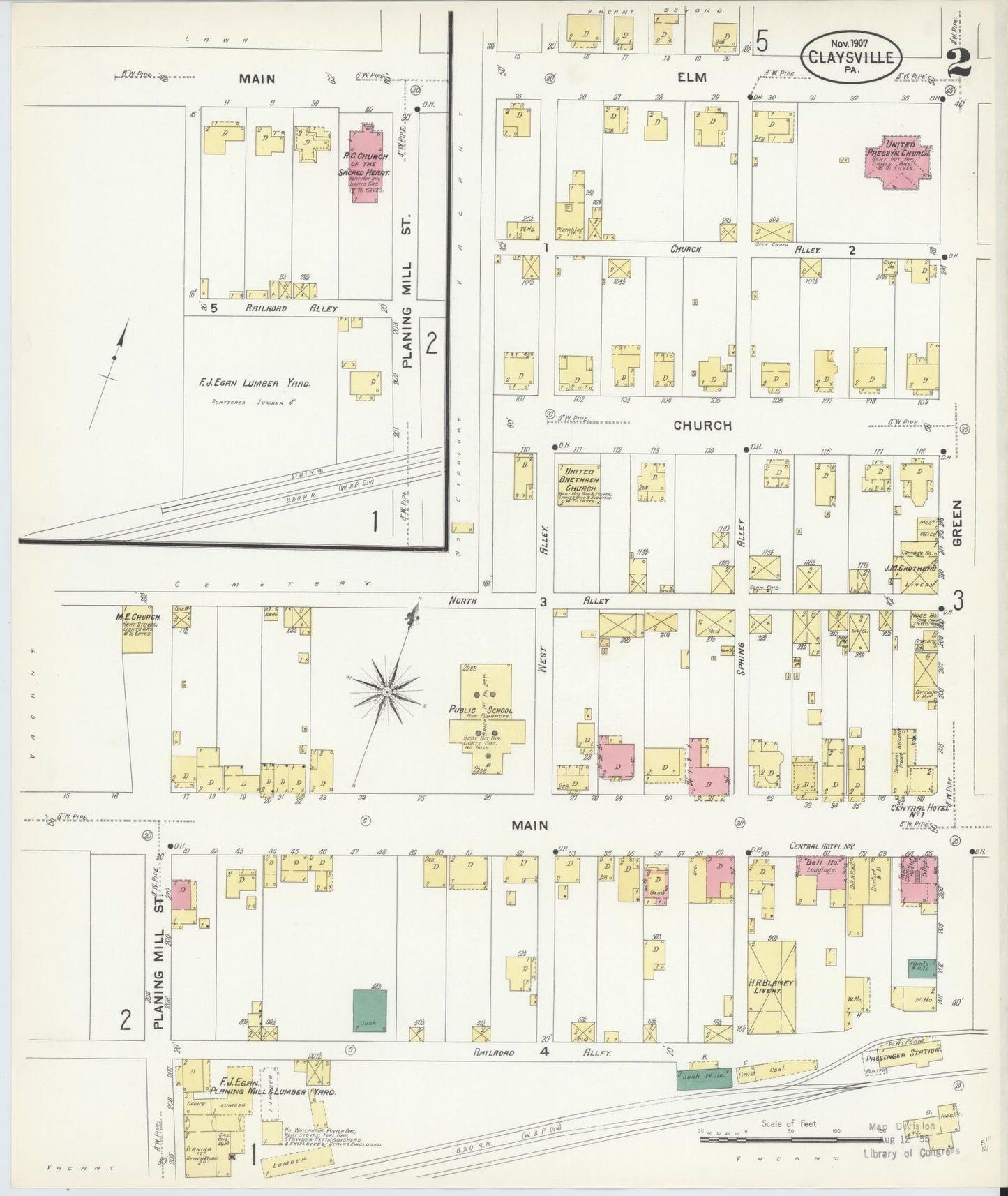 Sanborn Fire Insurance Map from Claysville, Washington County, Pennsylvania (1907), Sheet #0002 - Historic Sanborn Fire Insurance Map Print, vintage old map wall art, antique decor, genealogy gift, Pennsylvania Pennsylvania map