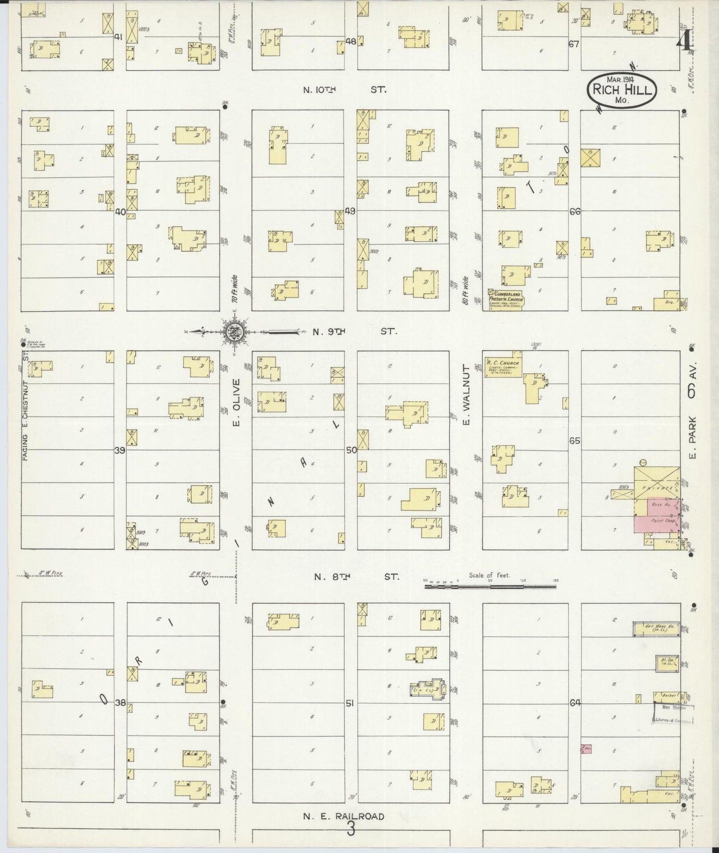 Sanborn Fire Insurance Map from Rich Hill, Bates County, Missouri (1914), Sheet #0004 - Historic Sanborn Fire Insurance Map Print, vintage old map wall art, antique decor, genealogy gift, Missouri Missouri map