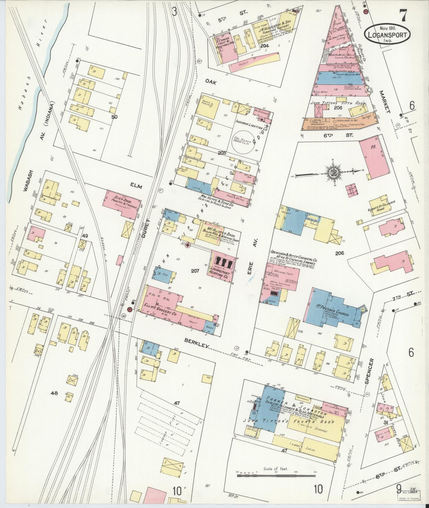 Sanborn Fire Insurance Map from Logansport, Cass County, Indiana (1911), Sheet #0007 - Historic Sanborn Fire Insurance Map Print, vintage old map wall art, antique decor, genealogy gift, Indiana Indiana map
