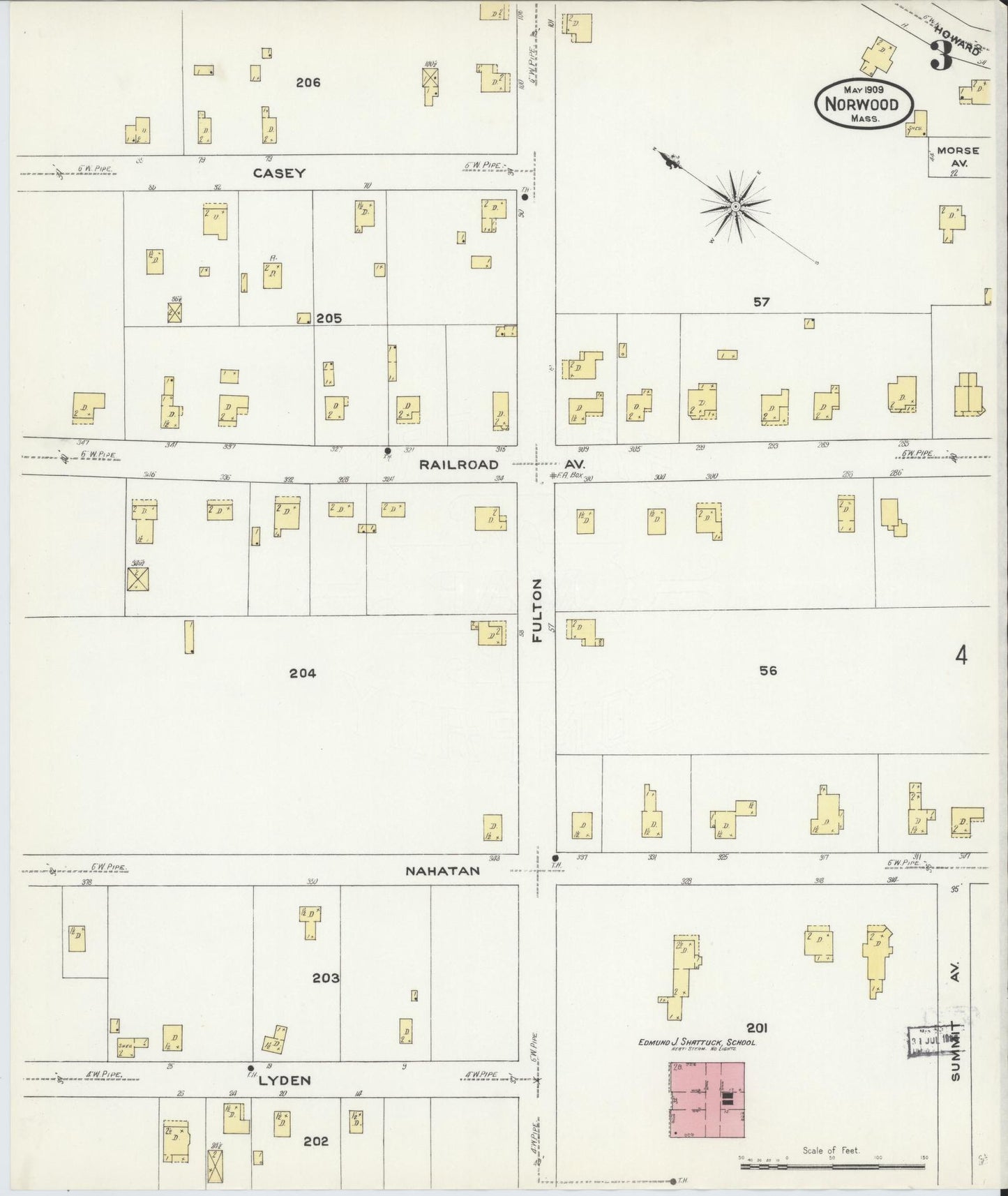 Sanborn Fire Insurance Map from Norwood, Norfolk County, Massachusetts (1909), Sheet #0003 - Historic Sanborn Fire Insurance Map Print, vintage old map wall art, antique decor, genealogy gift, Massachusetts Massachusetts map