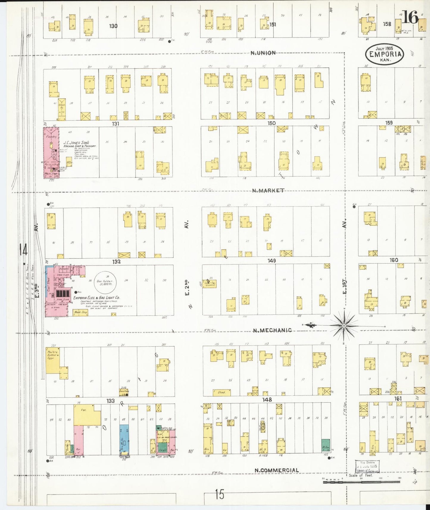 Sanborn Fire Insurance Map from Emporia, Lyon County, Kansas (1905), Sheet #0016 - Historic Sanborn Fire Insurance Map Print, vintage old map wall art, antique decor, genealogy gift, Kansas Kansas map