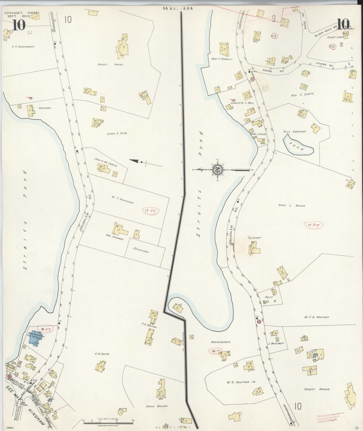 Sanborn Fire Insurance Map from Cohasset, Norfolk County, Massachusetts (1940), Sheet #0010 - Historic Sanborn Fire Insurance Map Print, vintage old map wall art, antique decor, genealogy gift, Massachusetts Massachusetts map