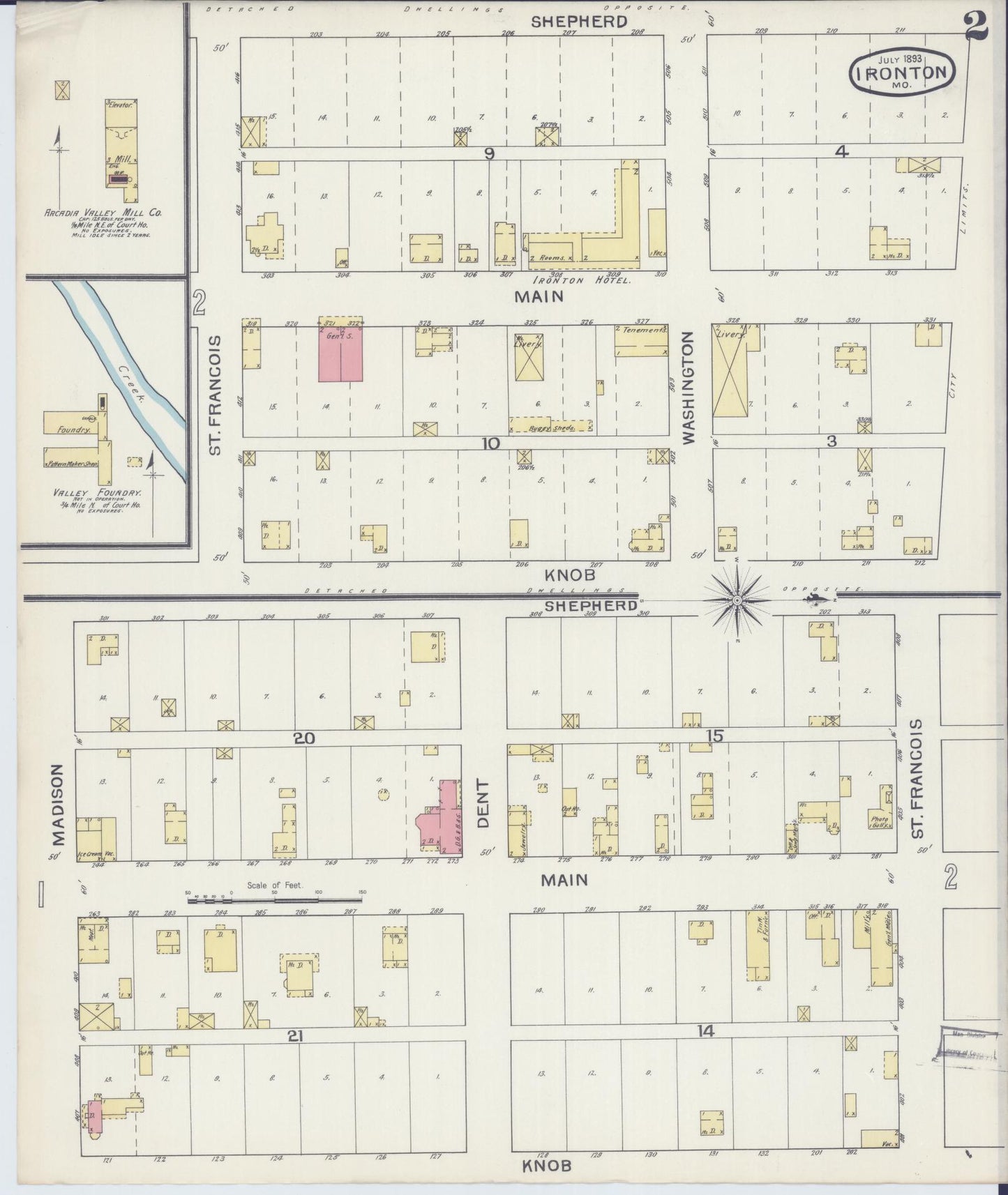 Sanborn Fire Insurance Map from Ironton, Iron County, Missouri (1893), Sheet #0002 - Historic Sanborn Fire Insurance Map Print, vintage old map wall art, antique decor, genealogy gift, Missouri Missouri map