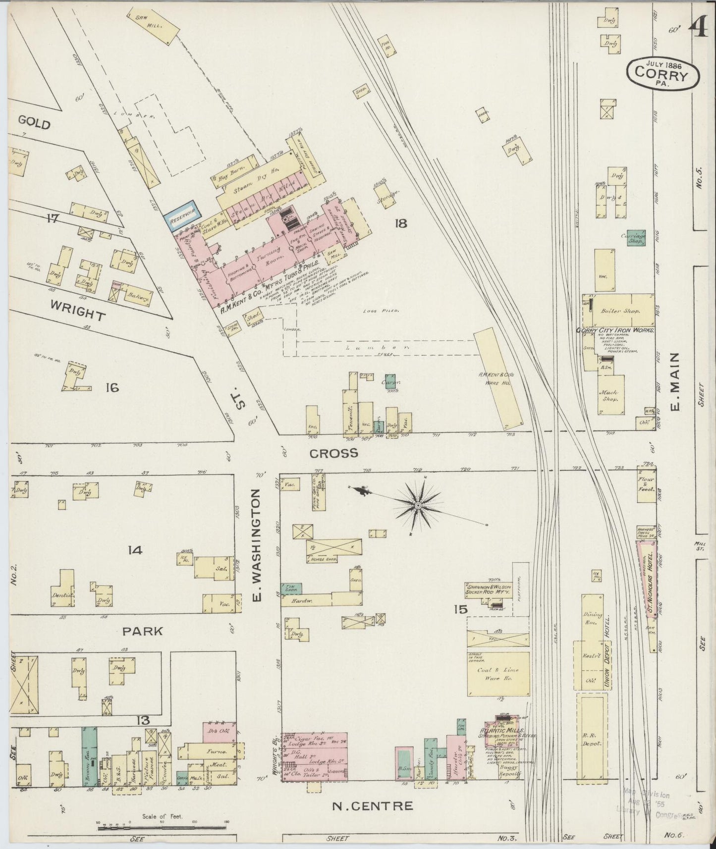 Sanborn Fire Insurance Map from Corry, Erie County, Pennsylvania (1886), Sheet #0004 - Historic Sanborn Fire Insurance Map Print, vintage old map wall art, antique decor, genealogy gift, Pennsylvania Pennsylvania map