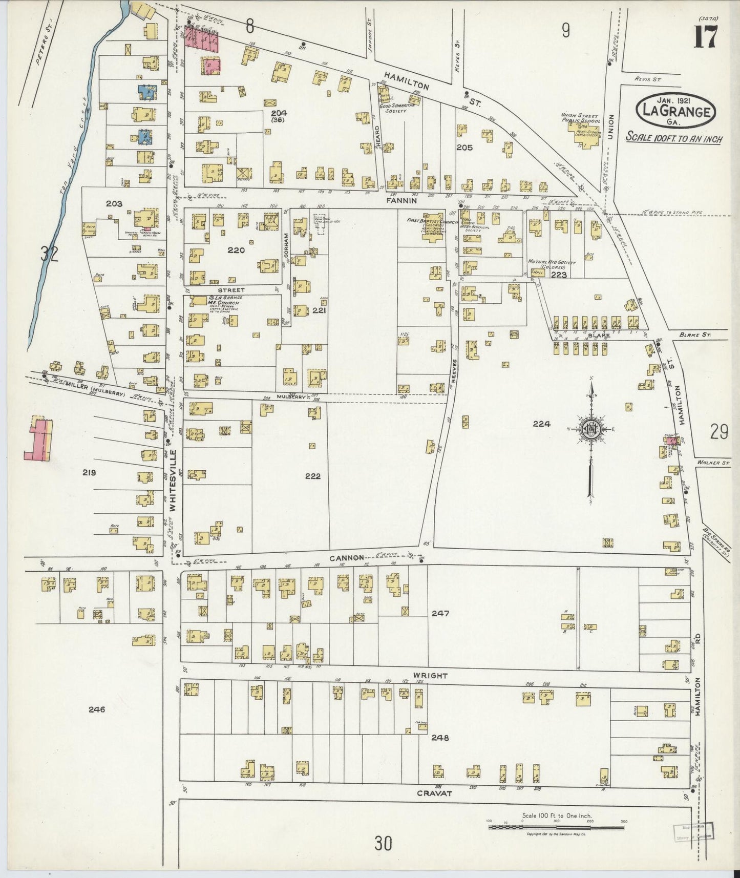 Sanborn Fire Insurance Map from La Grange, Troup County, Georgia (1921), Sheet #0017 - Historic Sanborn Fire Insurance Map Print, vintage old map wall art, antique decor, genealogy gift, Georgia Georgia map