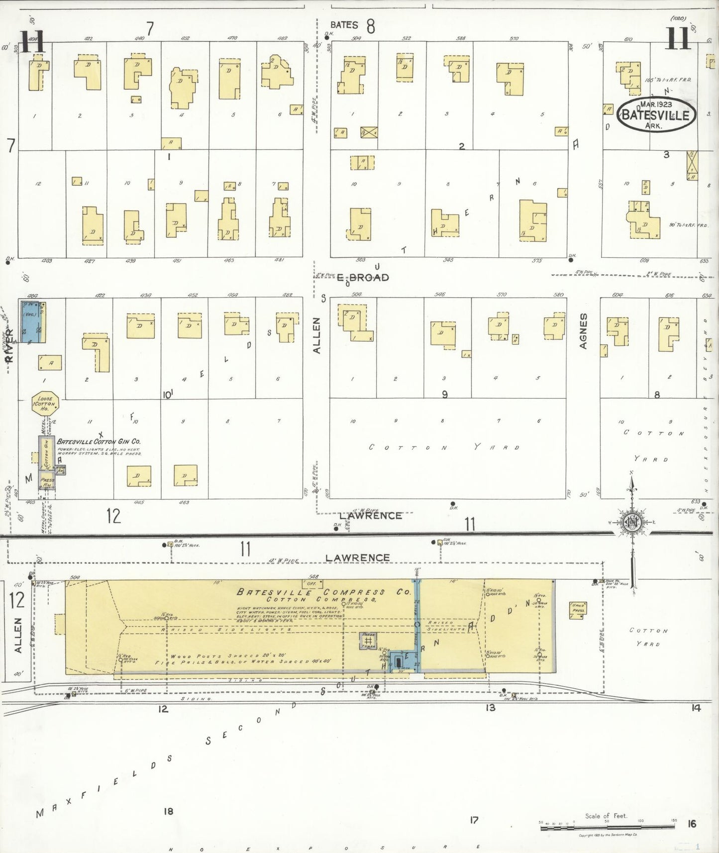 Sanborn Fire Insurance Map from Batesville, Independence County, Arkansas (1923), Sheet #0011 - Historic Sanborn Fire Insurance Map Print, vintage old map wall art, antique decor, genealogy gift, Arkansas Arkansas map