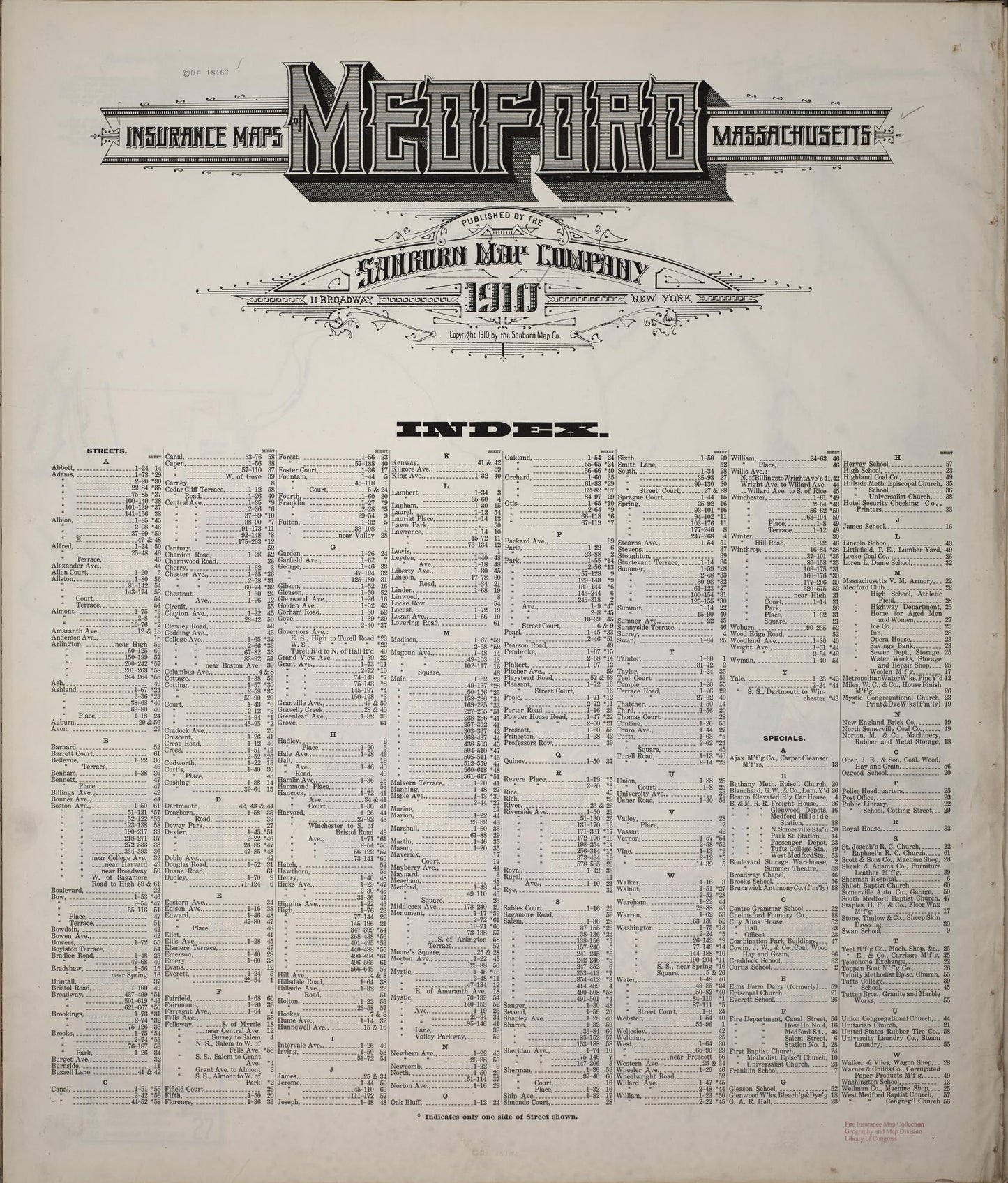 Sanborn Fire Insurance Map from Medford, Middlesex County, Massachusetts (1910), Sheet #0001 - Historic Sanborn Fire Insurance Map Print, vintage old map wall art, antique decor, genealogy gift, Massachusetts Massachusetts map