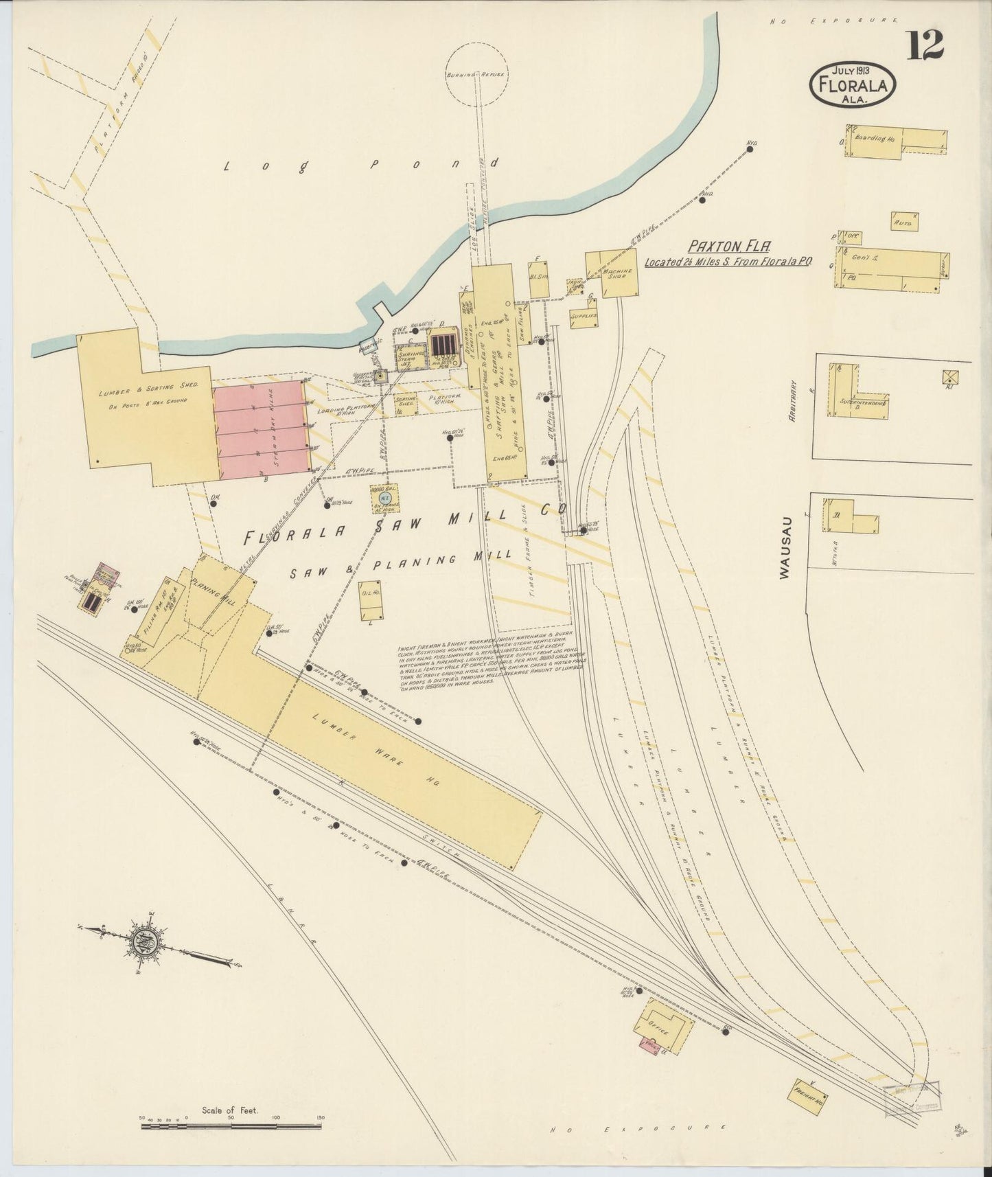 Sanborn Fire Insurance Map from Florala, Covington County, Alabama (1913), Sheet #0012 - Historic Sanborn Fire Insurance Map Print, vintage old map wall art, antique decor, genealogy gift, Alabama Alabama map