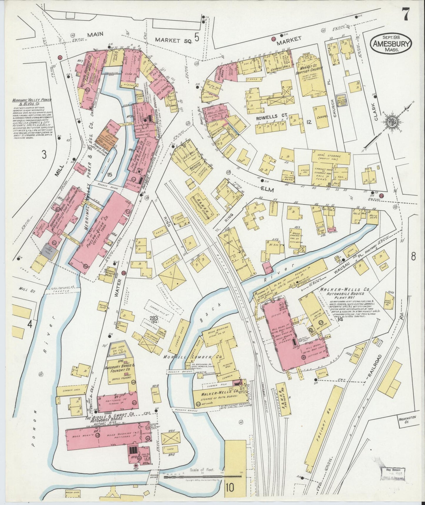 Sanborn Fire Insurance Map from Amesbury, Essex County, Massachusetts (1918), Sheet #0007 - Historic Sanborn Fire Insurance Map Print, vintage old map wall art, antique decor, genealogy gift, Massachusetts Massachusetts map