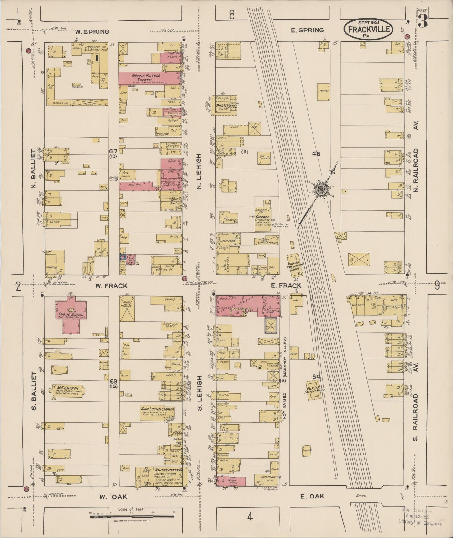Sanborn Fire Insurance Map from Frackville, Schuylkill County, Pennsylvania (1921), Sheet #0003 - Historic Sanborn Fire Insurance Map Print, vintage old map wall art, antique decor, genealogy gift, Pennsylvania Pennsylvania map