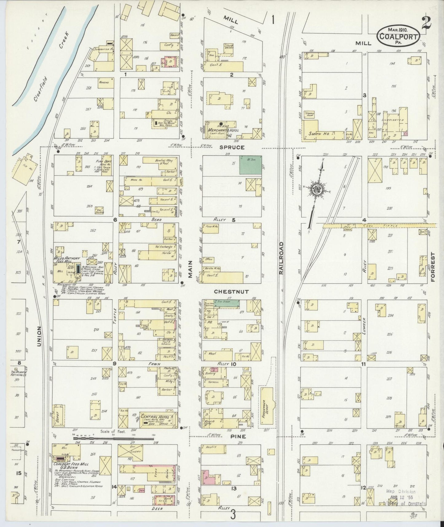 Sanborn Fire Insurance Map from Coalport, Clearfield County, Pennsylvania (1910), Sheet #0002 - Historic Sanborn Fire Insurance Map Print, vintage old map wall art, antique decor, genealogy gift, Pennsylvania Pennsylvania map