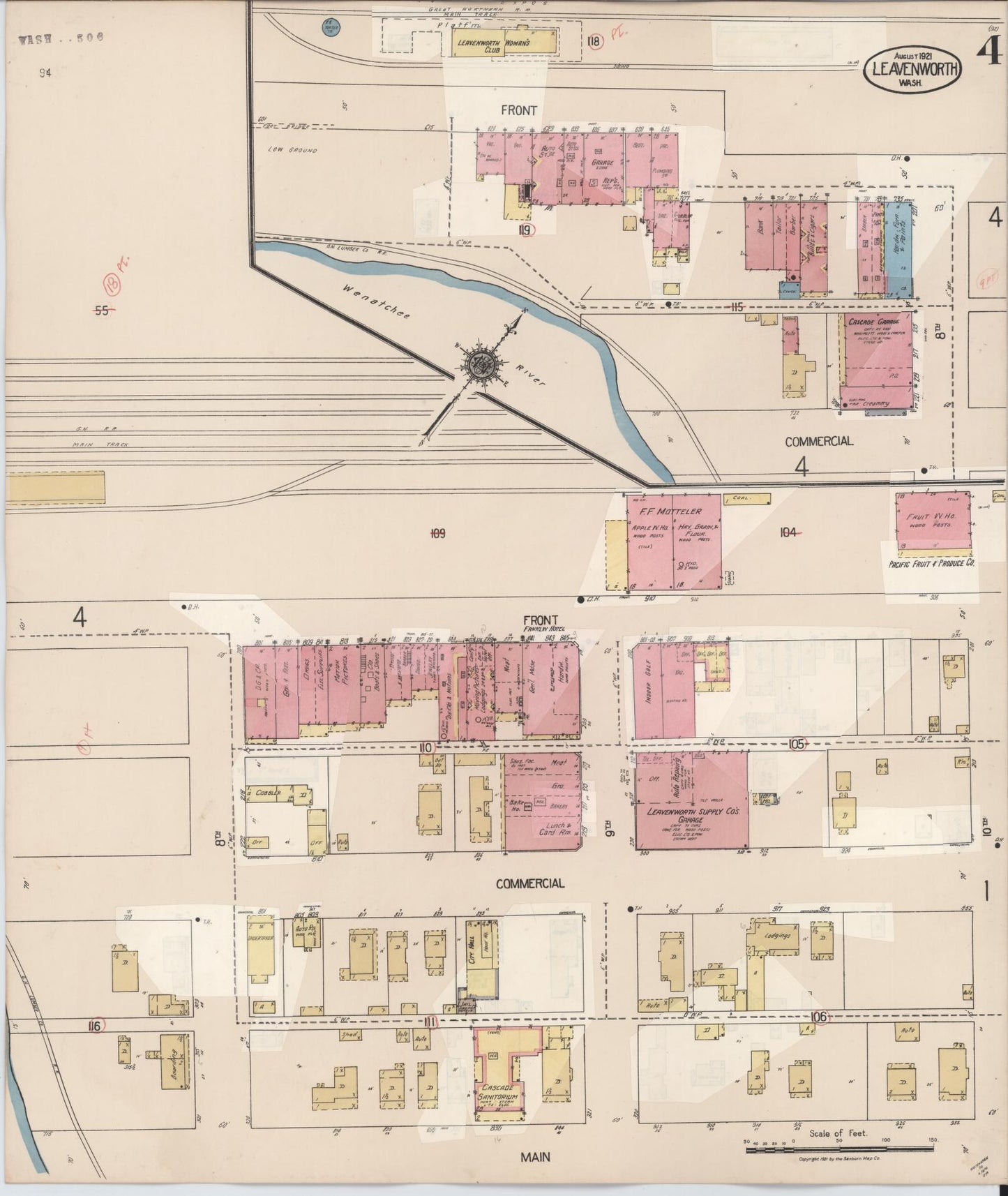 Sanborn Fire Insurance Map from Leavenworth, Chelan County, Washington (1931), Sheet #0004 - Historic Sanborn Fire Insurance Map Print, vintage old map wall art, antique decor, genealogy gift, Washington Washington map