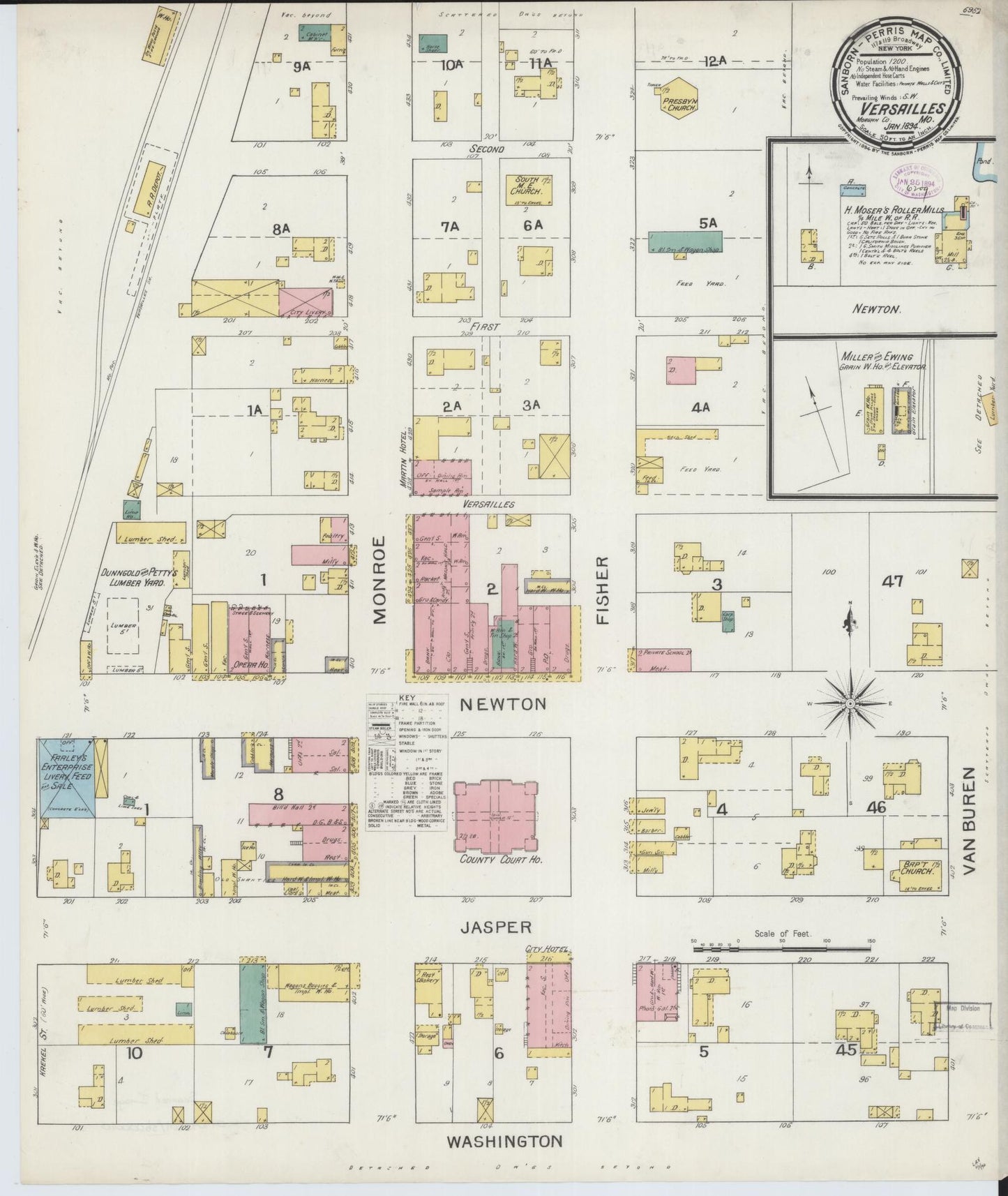 Sanborn Fire Insurance Map from Versailles, Morgan County, Missouri (1894), Sheet #0001 - Historic Sanborn Fire Insurance Map Print, vintage old map wall art, antique decor, genealogy gift, Missouri Missouri map