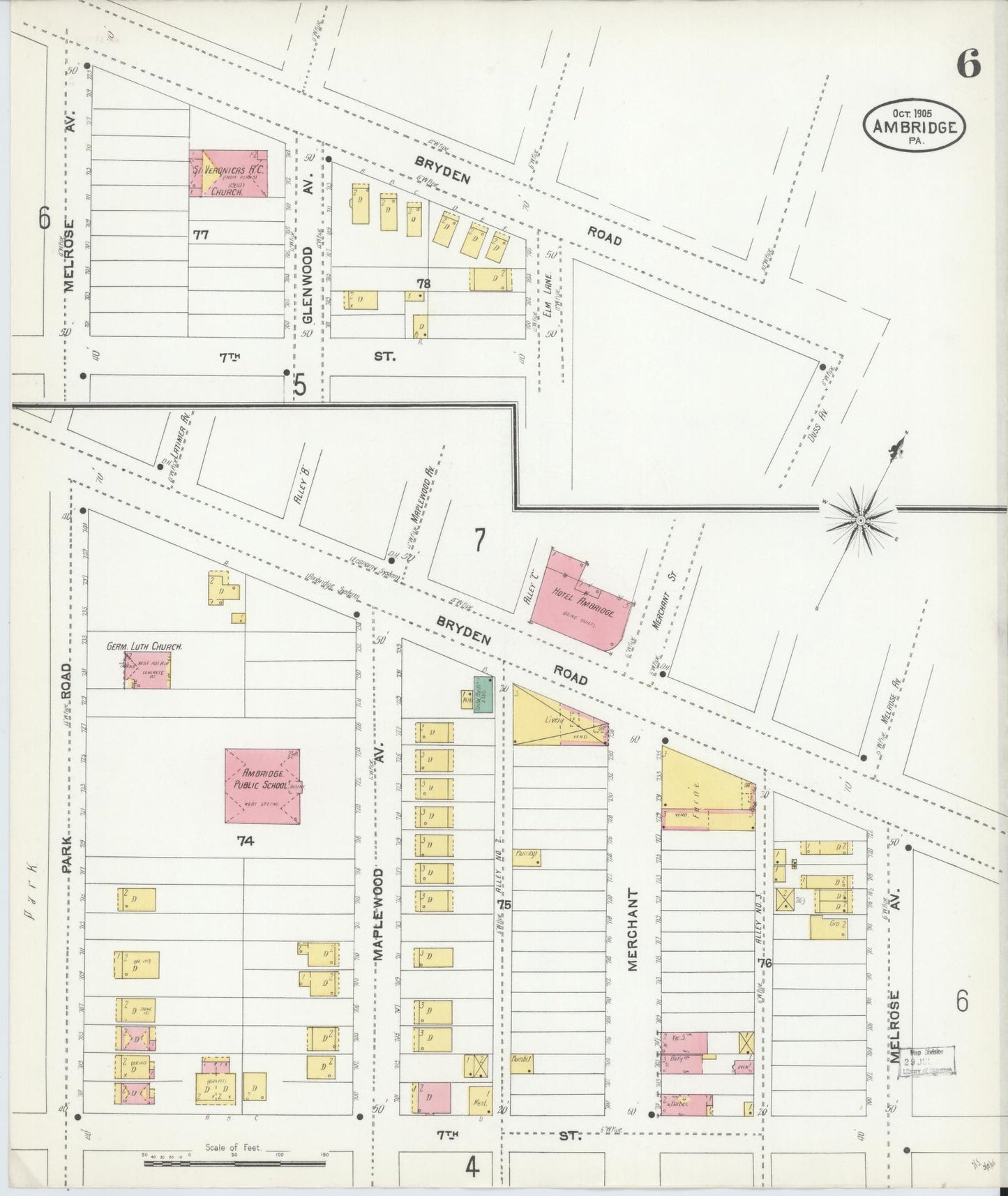 Sanborn Fire Insurance Map from Ambridge, Beaver County, Pennsylvania (1905), Sheet #0006 - Historic Sanborn Fire Insurance Map Print, vintage old map wall art, antique decor, genealogy gift, Pennsylvania Pennsylvania map