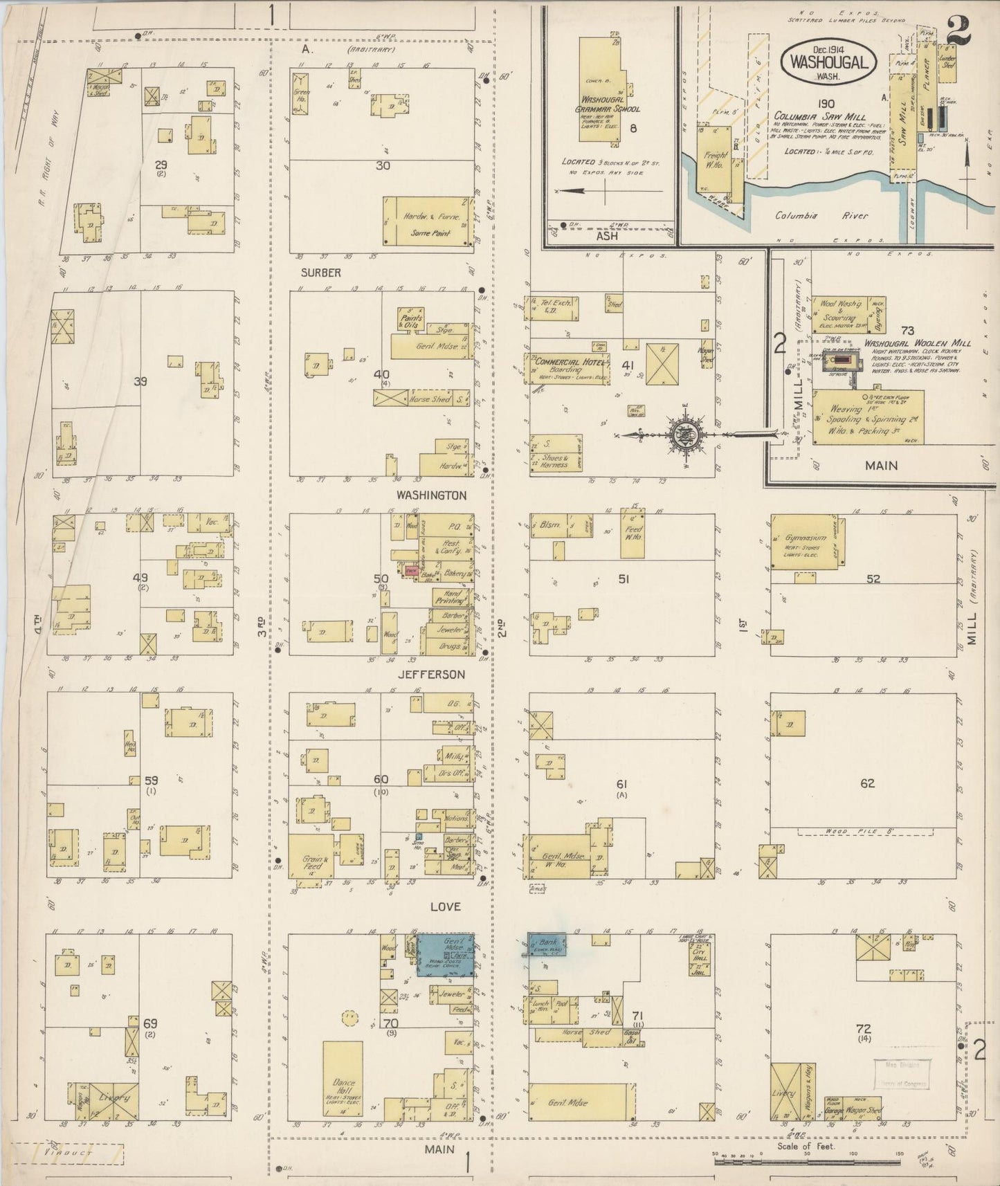 Sanborn Fire Insurance Map from Washougal, Clark County, Washington (1914), Sheet #0002 - Complete Map Set gallery image, historic Sanborn map, vintage wall art, Washington Washington