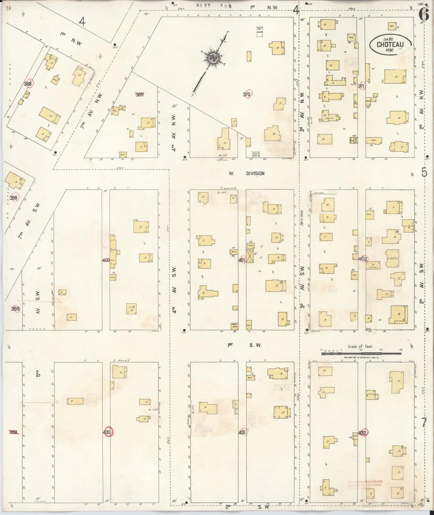 Sanborn Fire Insurance Map from Choteau, Teton County, Montana (1943), Sheet #0006 - Historic Sanborn Fire Insurance Map Print, vintage old map wall art, antique decor, genealogy gift, Montana Montana map