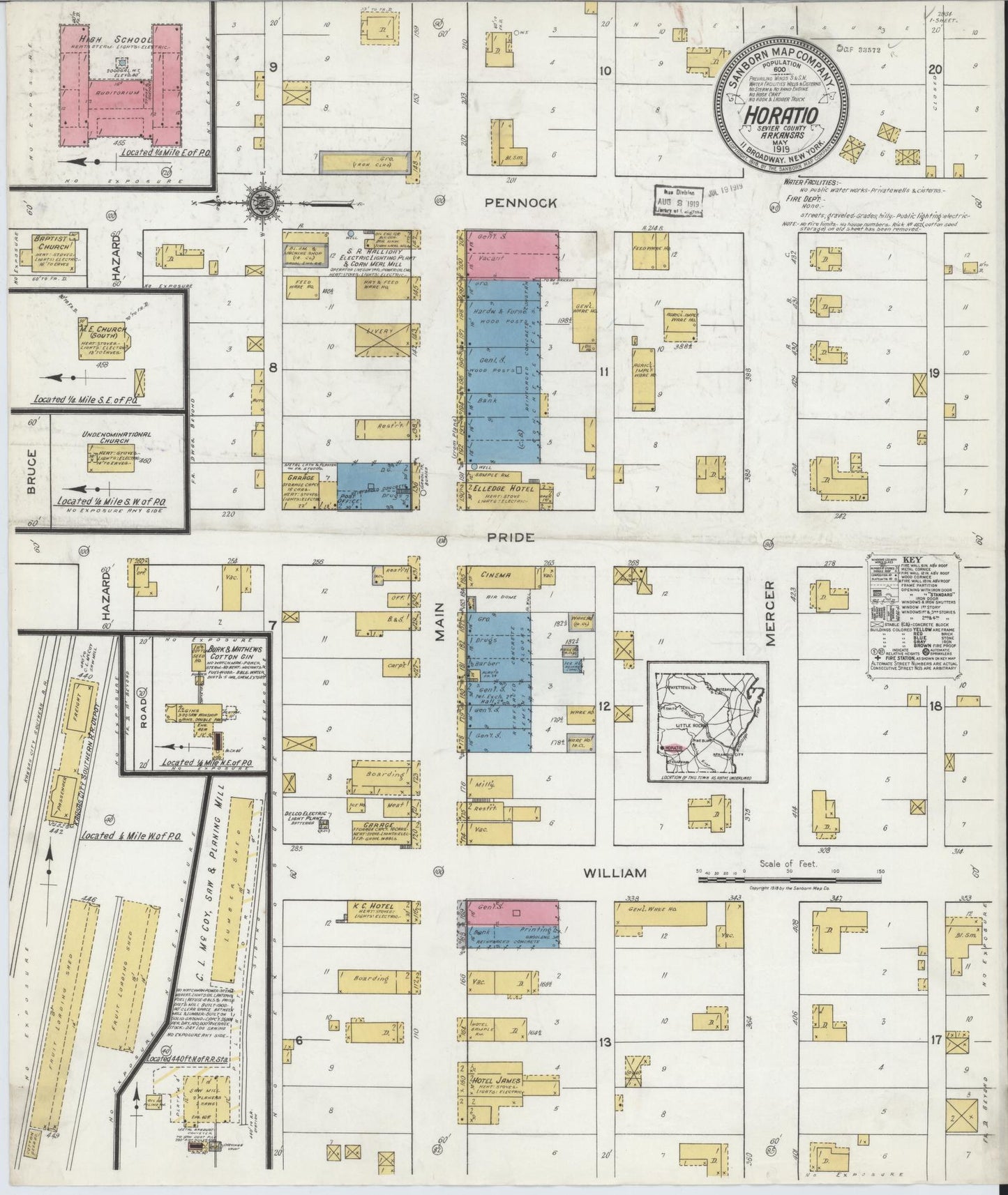 Sanborn Fire Insurance Map from Horatio, Sevier County, Arkansas (1919), Sheet #0001 - Complete Map Set gallery image, historic Sanborn map, vintage wall art, Arkansas Arkansas