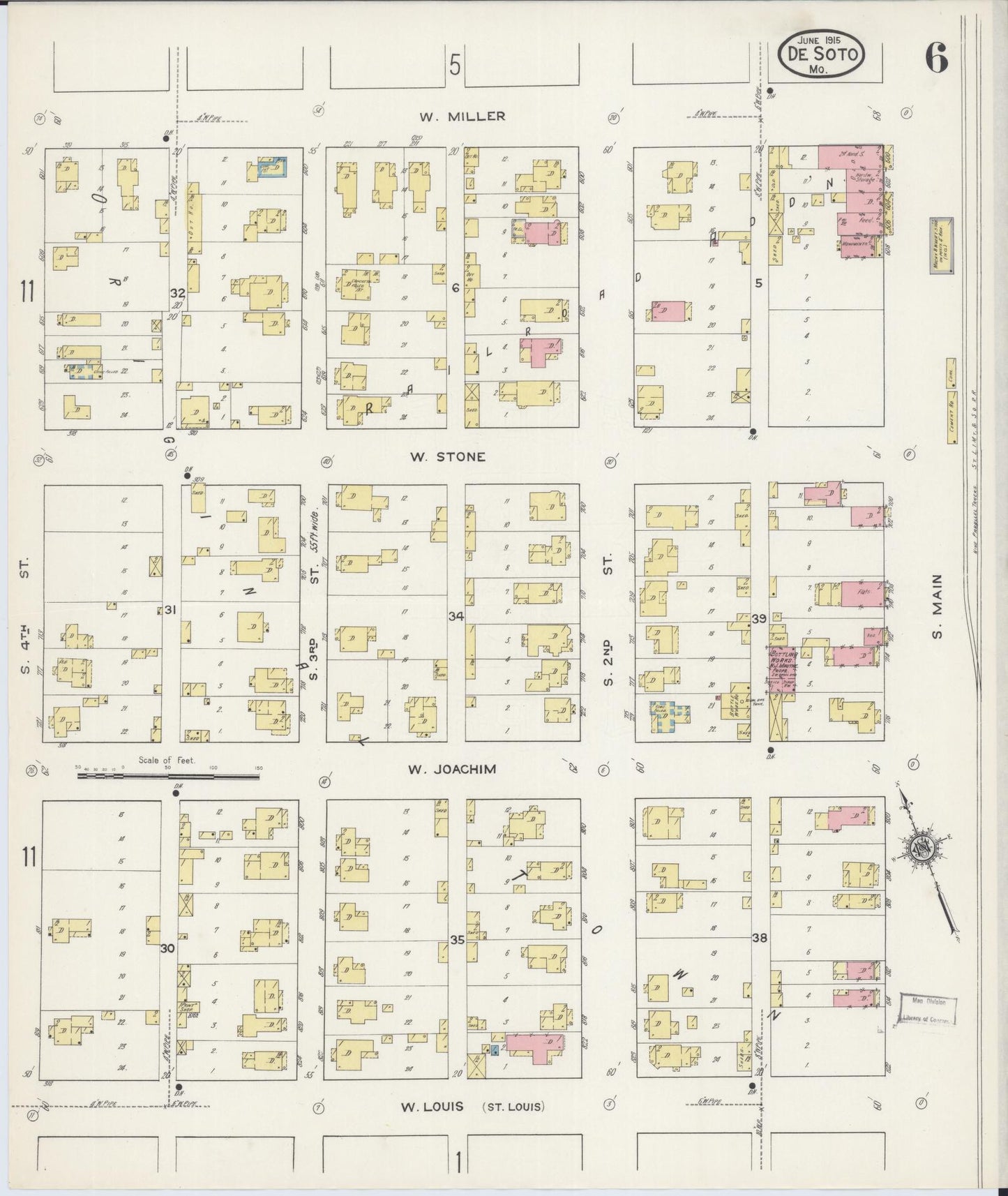 Sanborn Fire Insurance Map from De Soto, Jefferson County, Missouri (1915), Sheet #0006 - Historic Sanborn Fire Insurance Map Print, vintage old map wall art, antique decor, genealogy gift, Missouri Missouri map