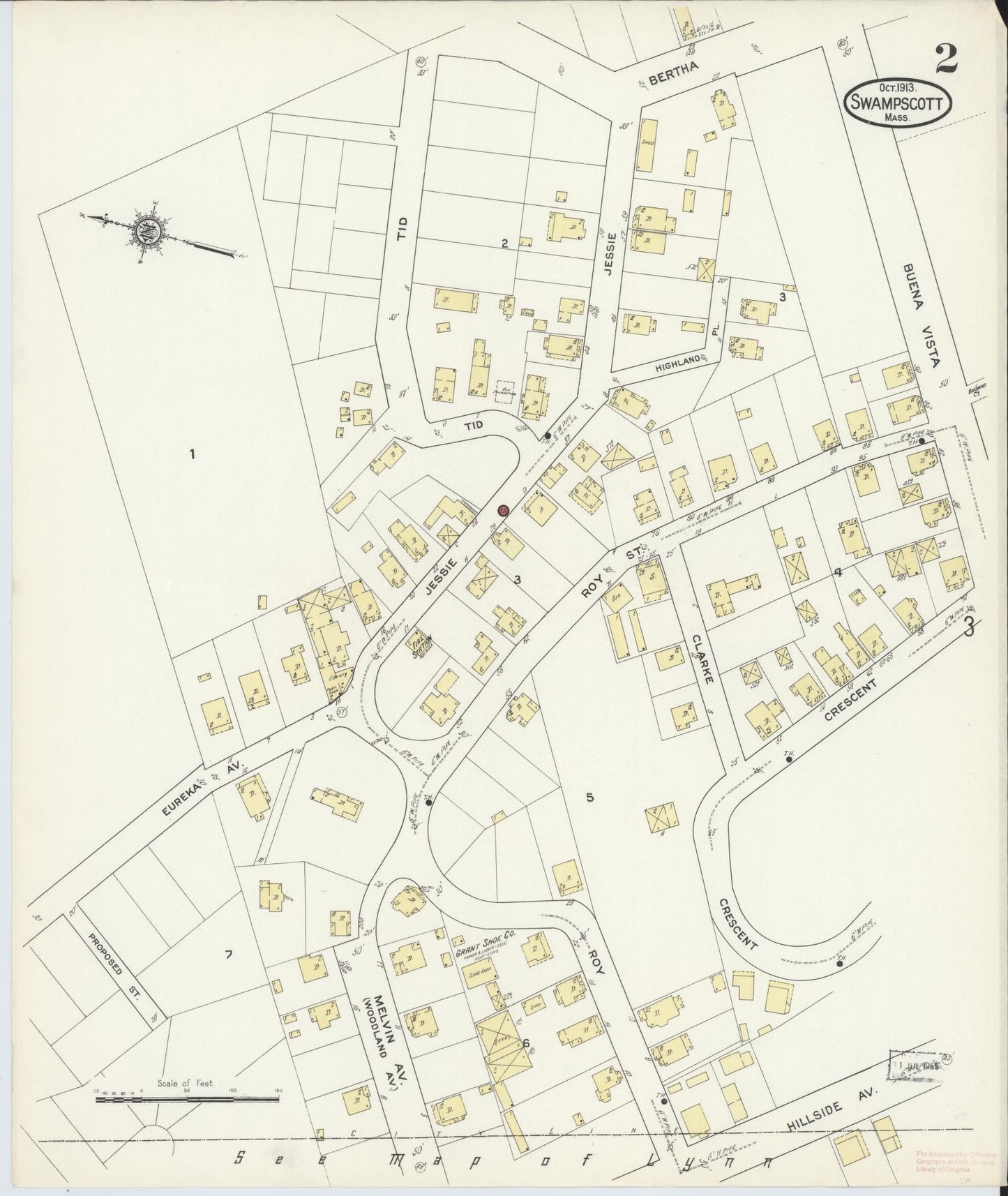 Sanborn Fire Insurance Map from Swampscott, Essex County, Massachusetts (1913), Sheet #0002 - Historic Sanborn Fire Insurance Map Print, vintage old map wall art, antique decor, genealogy gift, Massachusetts Massachusetts map