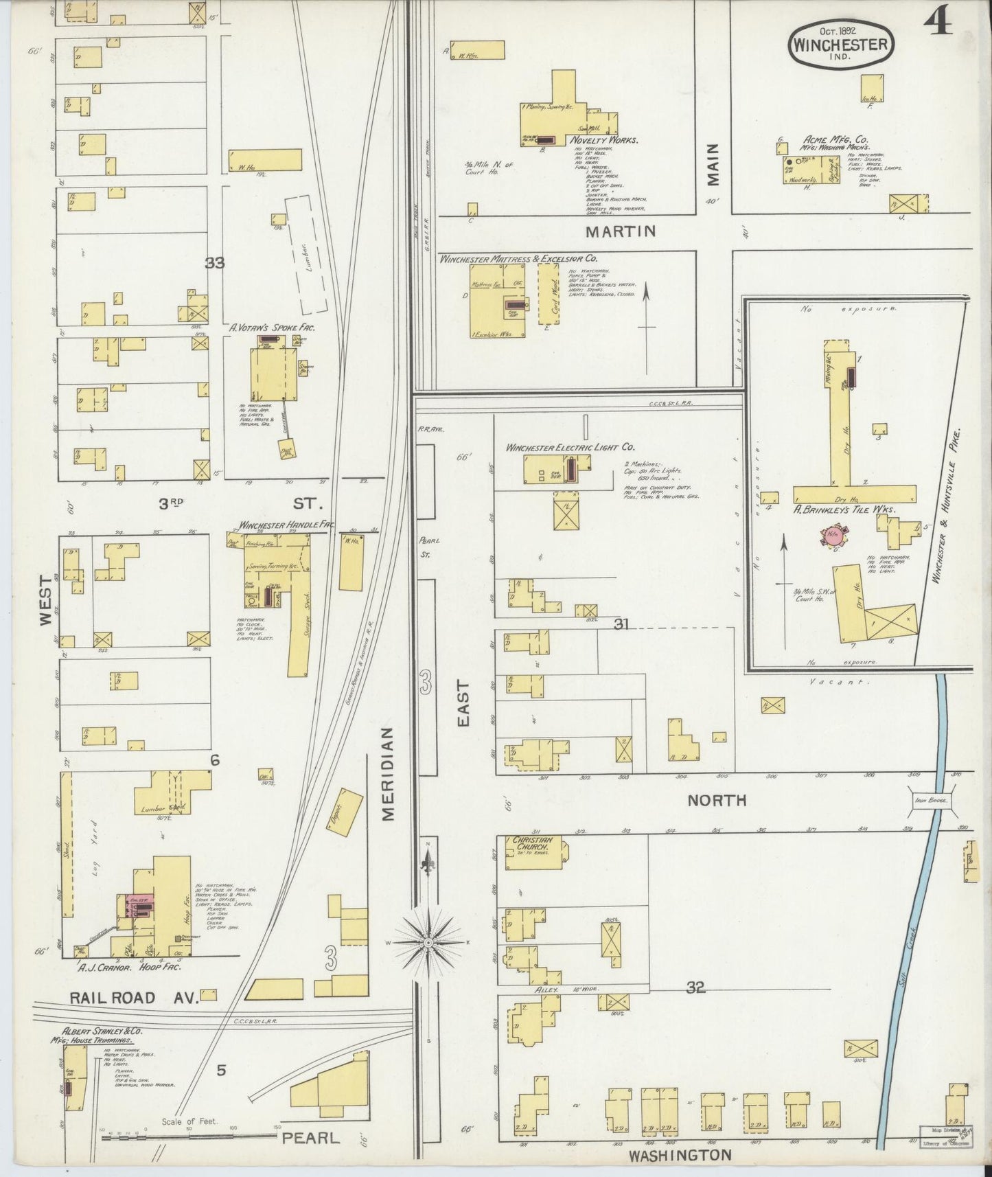 Sanborn Fire Insurance Map from Winchester, Randolph County, Indiana (1892), Sheet #0004 - Complete Map Set gallery image, historic Sanborn map, vintage wall art, Indiana Indiana