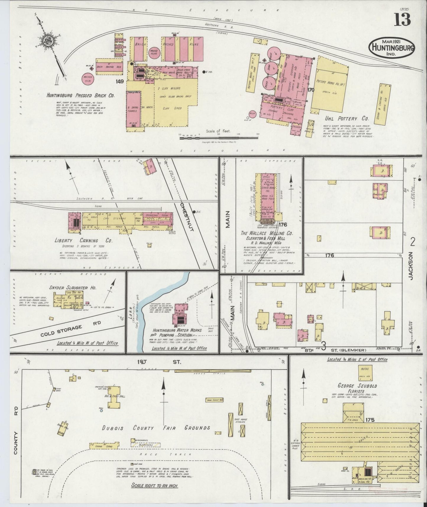 Sanborn Fire Insurance Map from Huntingburg, Dubois County, Indiana (1921), Sheet #0013 - Complete Map Set gallery image, historic Sanborn map, vintage wall art, Indiana Indiana