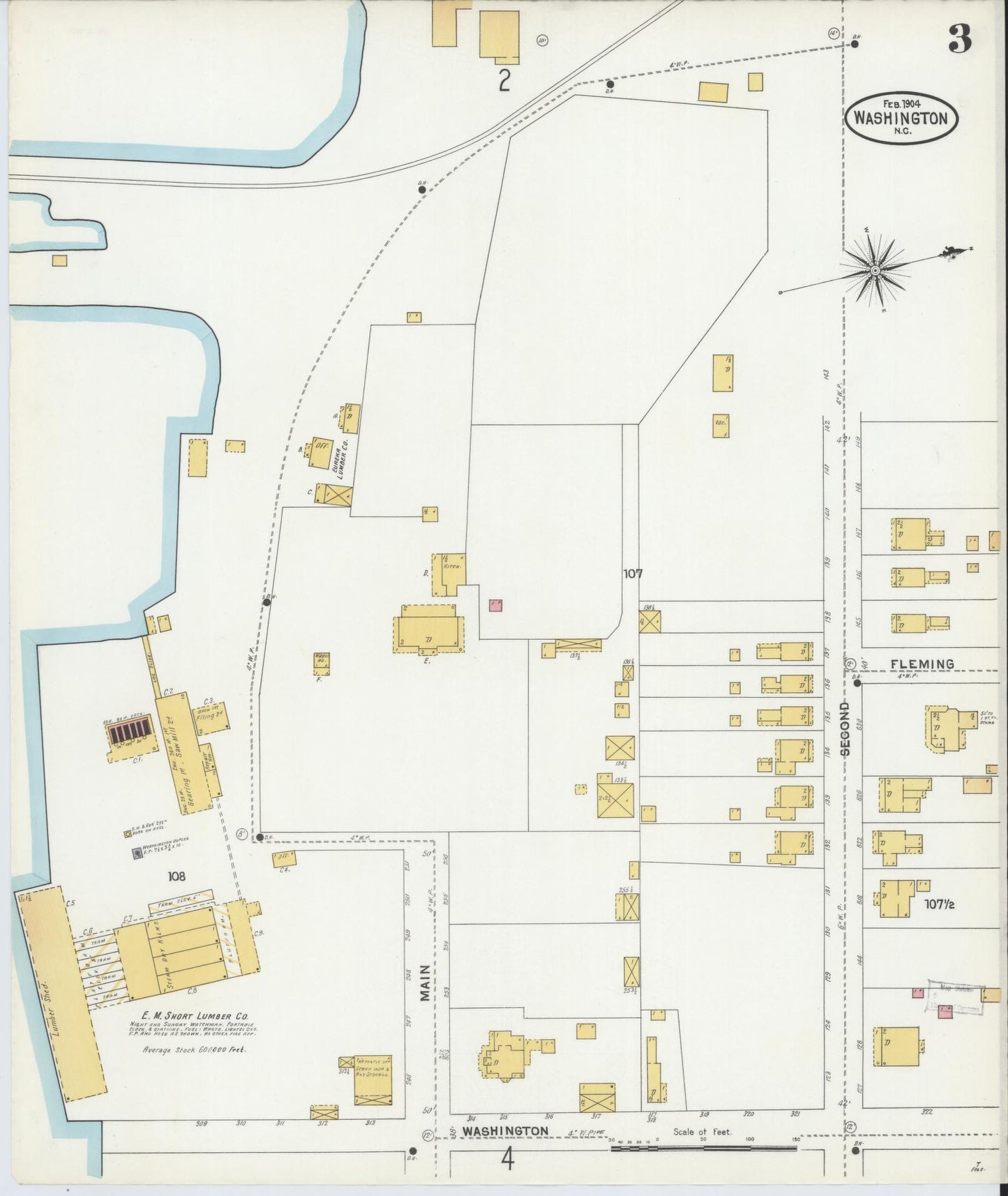 Sanborn Fire Insurance Map from Washington, Beaufort County, North Carolina (1904), Sheet #0003 - Historic Sanborn Fire Insurance Map Print, vintage old map wall art, antique decor, genealogy gift, North Carolina North Carolina map