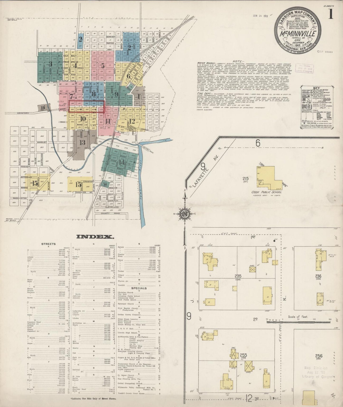 Sanborn Fire Insurance Map from McMinnville, Yamhill County, Oregon (1912), Sheet #0001 - Historic Sanborn Fire Insurance Map Print, vintage old map wall art, antique decor, genealogy gift, Oregon Oregon map