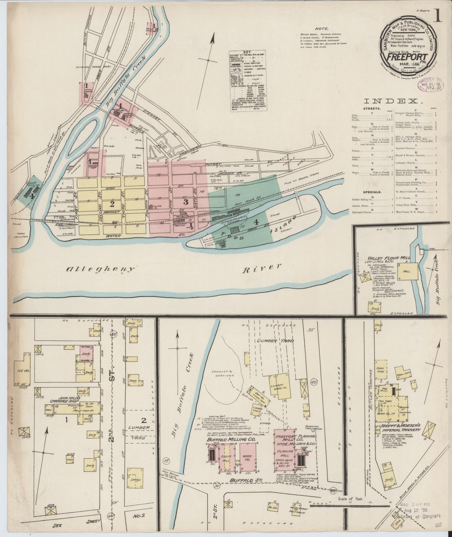 Sanborn Fire Insurance Map from Freeport, Armstrong County, Pennsylvania (1886), Sheet #0001 - Historic Sanborn Fire Insurance Map Print, vintage old map wall art, antique decor, genealogy gift, Pennsylvania Pennsylvania map