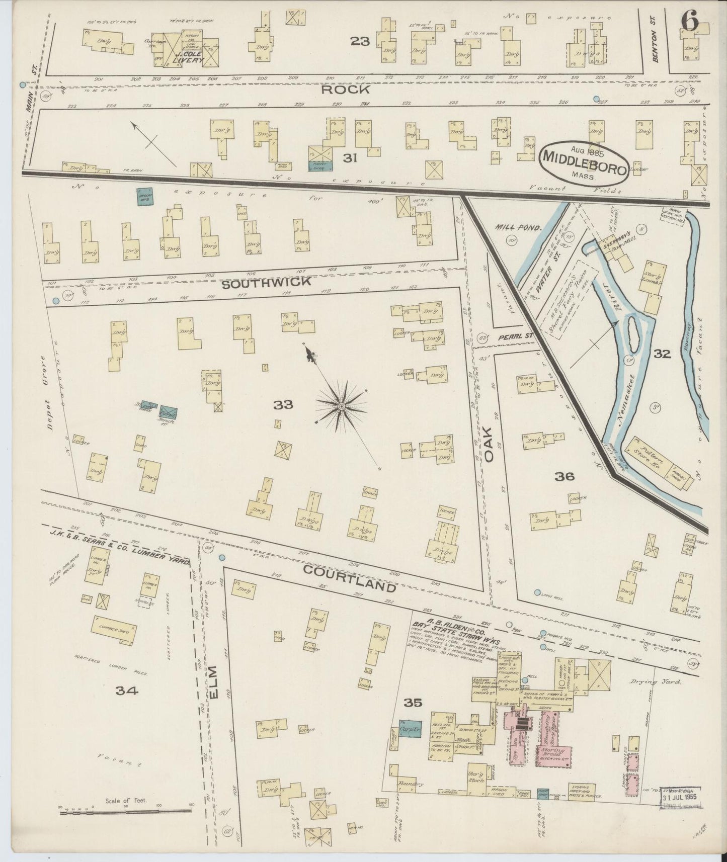 Sanborn Fire Insurance Map from Middleboro, Plymouth County, Massachusetts (1885), Sheet #0006 - Complete Map Set gallery image, historic Sanborn map, vintage wall art, Massachusetts Massachusetts