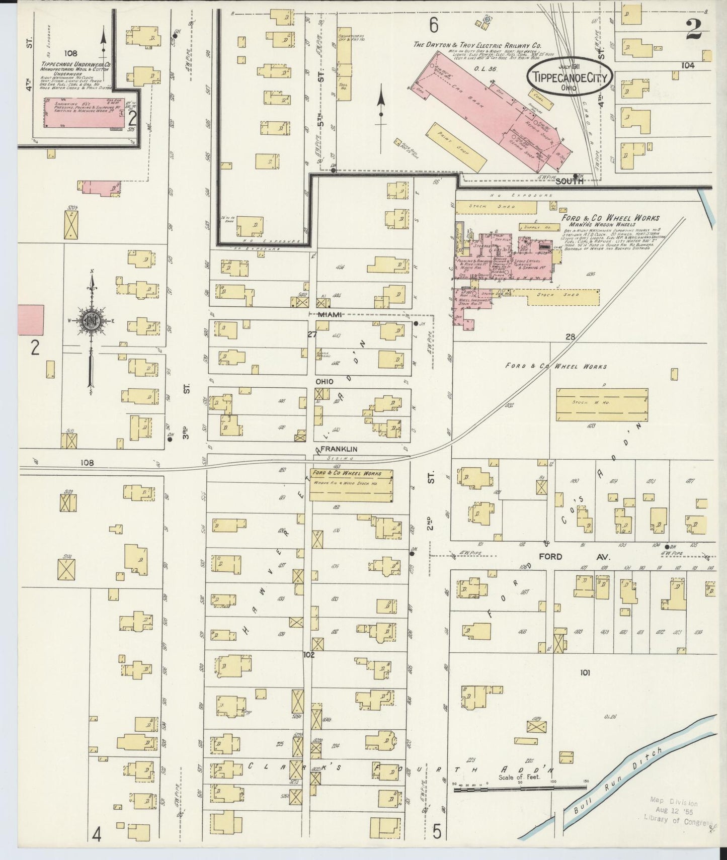 Sanborn Fire Insurance Map from Tipp City, Miami County, Ohio (1911), Sheet #0002 - Historic Sanborn Fire Insurance Map Print, vintage old map wall art, antique decor, genealogy gift, Ohio Ohio map