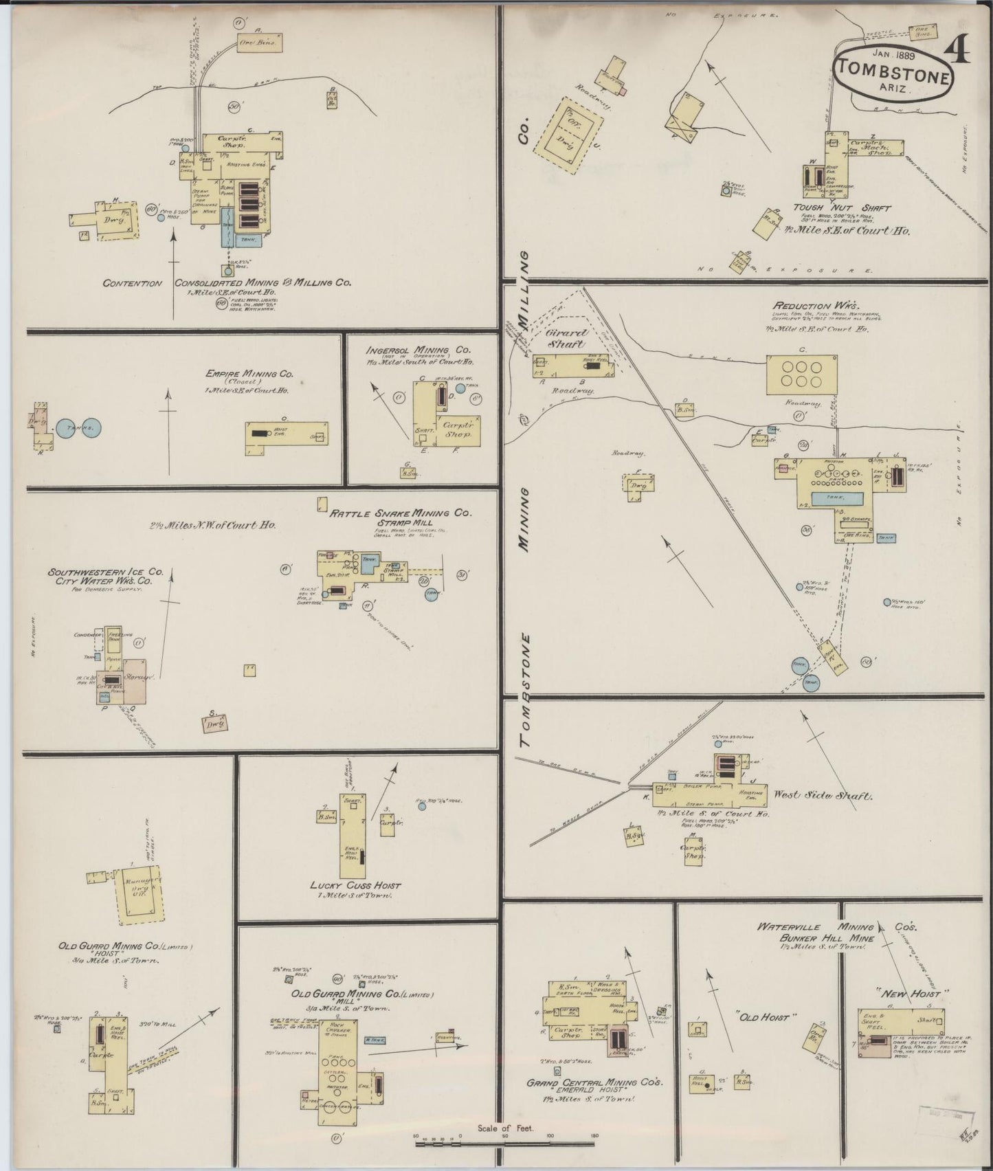 Sanborn Fire Insurance Map from Tombstone, Cochise County, Arizona (1889), Sheet #0004 - Complete Map Set gallery image, historic Sanborn map, vintage wall art, Arizona Arizona