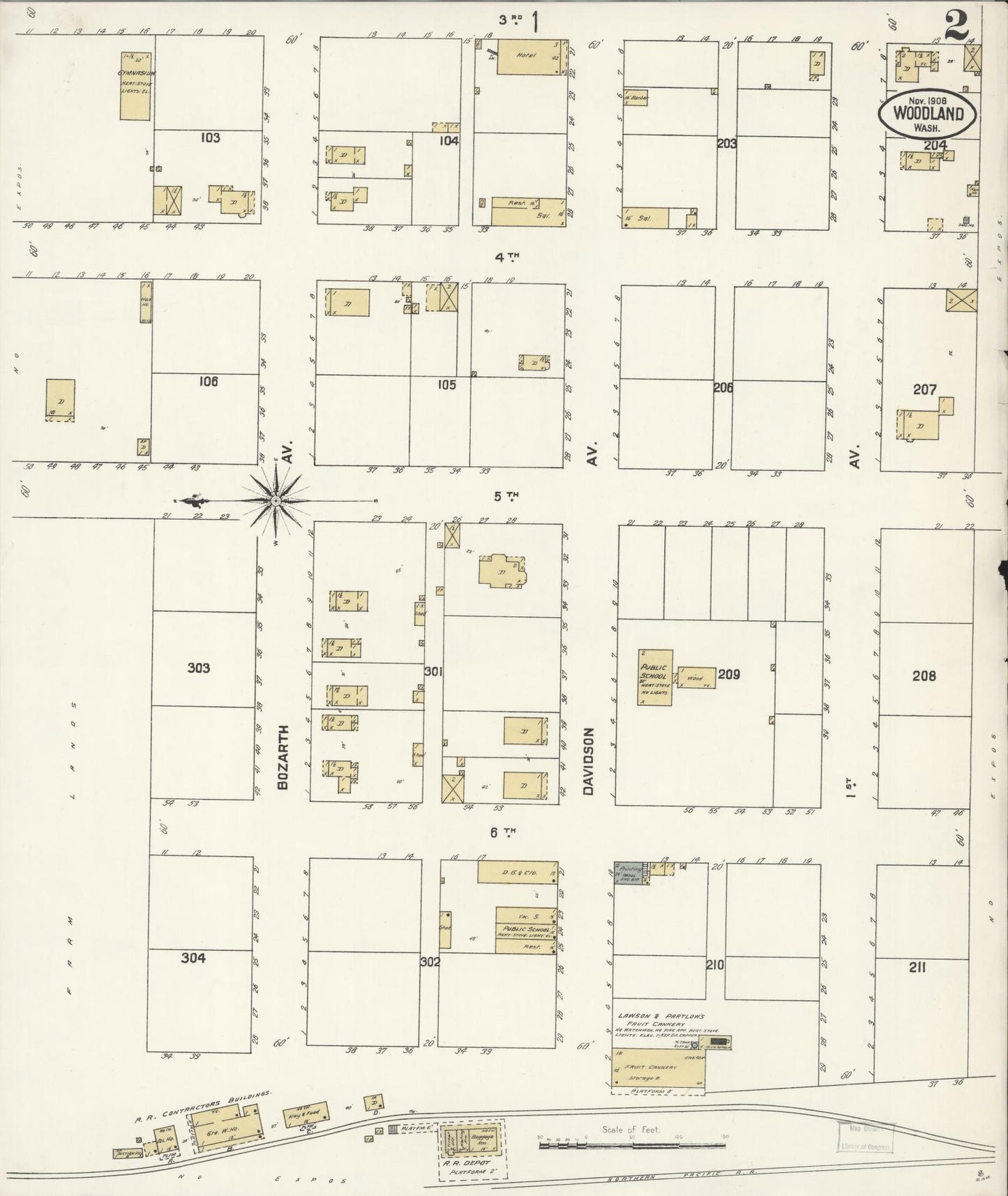 Sanborn Fire Insurance Map from Woodland, Cowlitz County, Washington (1908), Sheet #0002 - Complete Map Set gallery image, historic Sanborn map, vintage wall art, Washington Washington