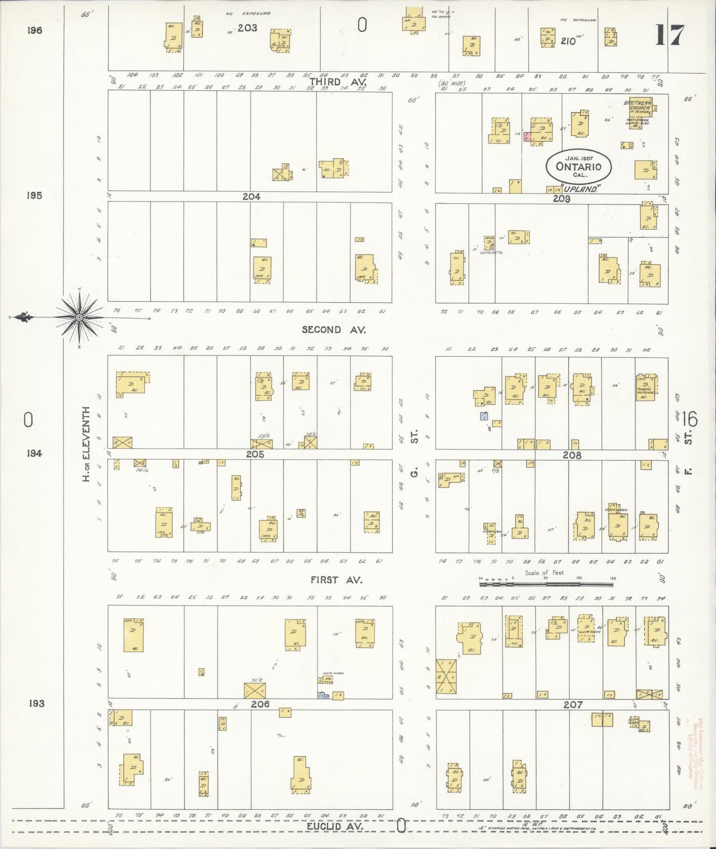 Sanborn Fire Insurance Map from Ontario, San Bernardino County, California (1907), Sheet #0017 - Complete Map Set gallery image, historic Sanborn map, vintage wall art, California California